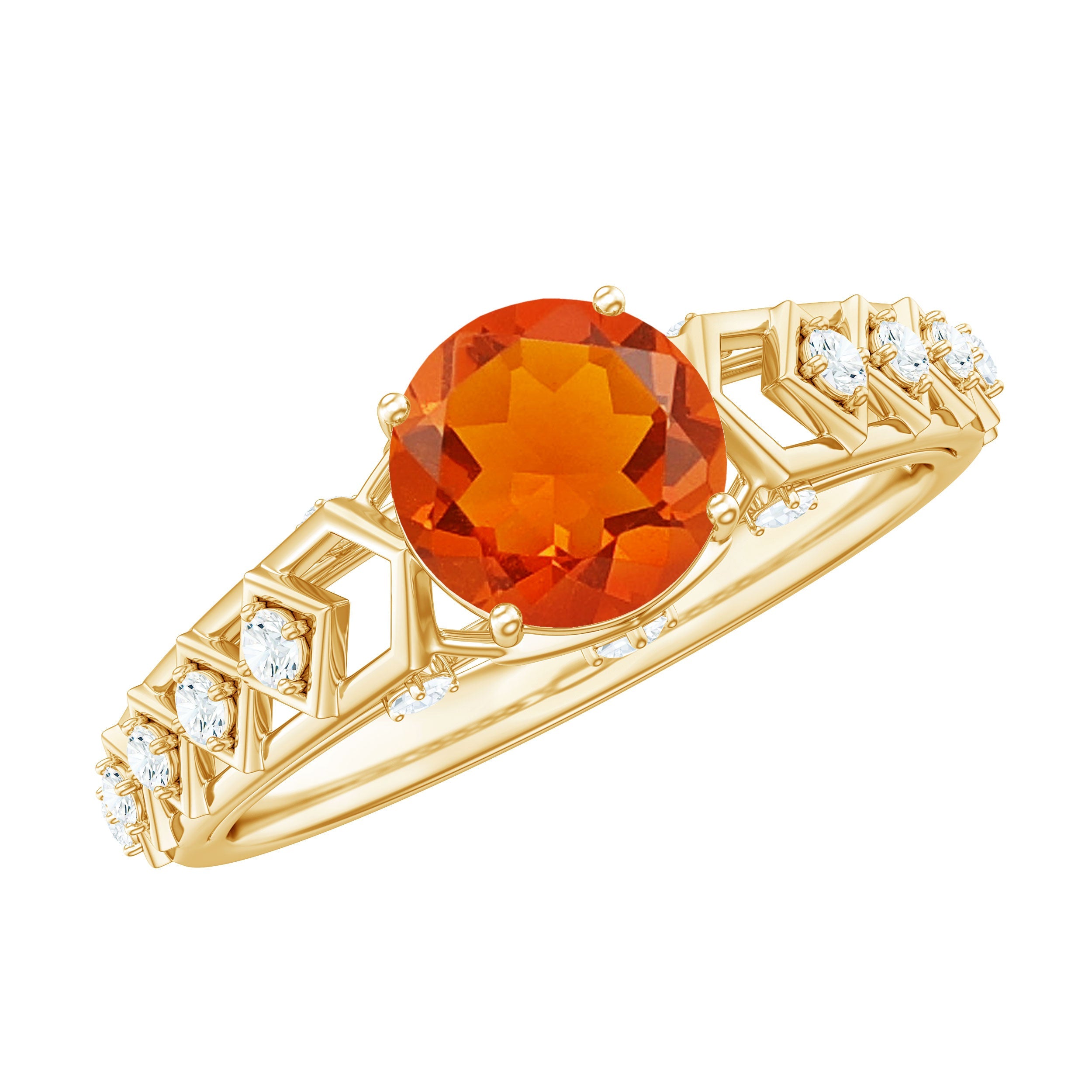 1 CT Solitaire Fire Opal and Diamond Art Deco Engagement Ring
