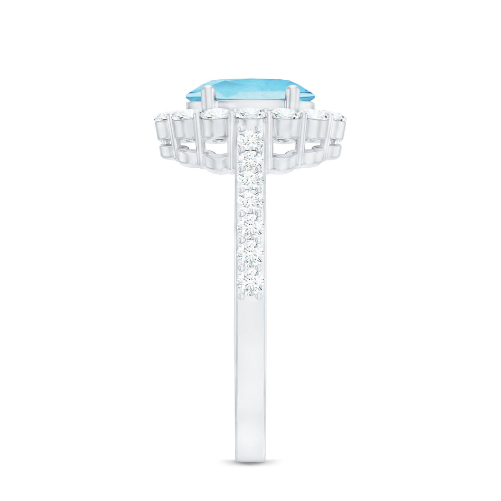 2.50 CT Oval Shape Solitaire Aquamarine and Moissanite Accent Engagement Ring