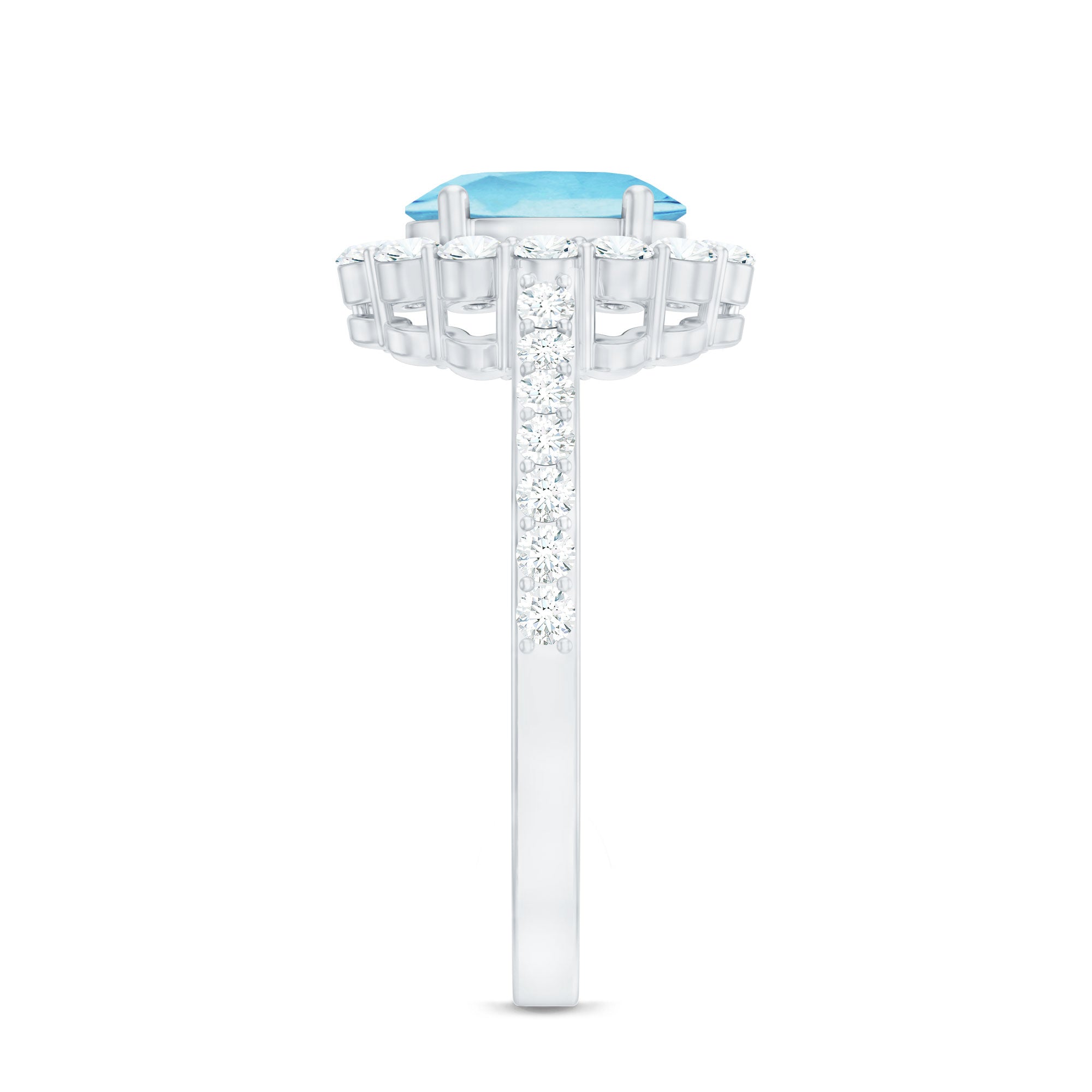 2.50 CT Oval Shape Solitaire Aquamarine and Moissanite Accent Engagement Ring