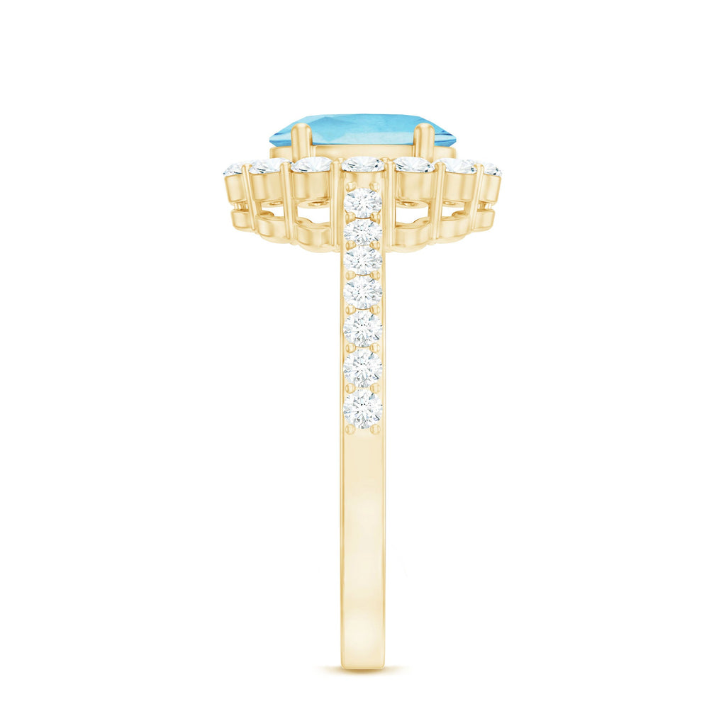 2.50 CT Oval Shape Solitaire Aquamarine and Moissanite Accent Engagement Ring