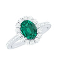 Certified 6X8 mm Oval Lab Grown Emerald Halo Engagement Ring