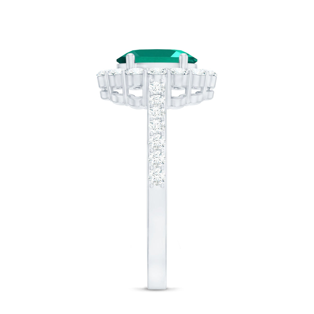 Certified 6X8 mm Oval Lab Grown Emerald Halo Engagement Ring