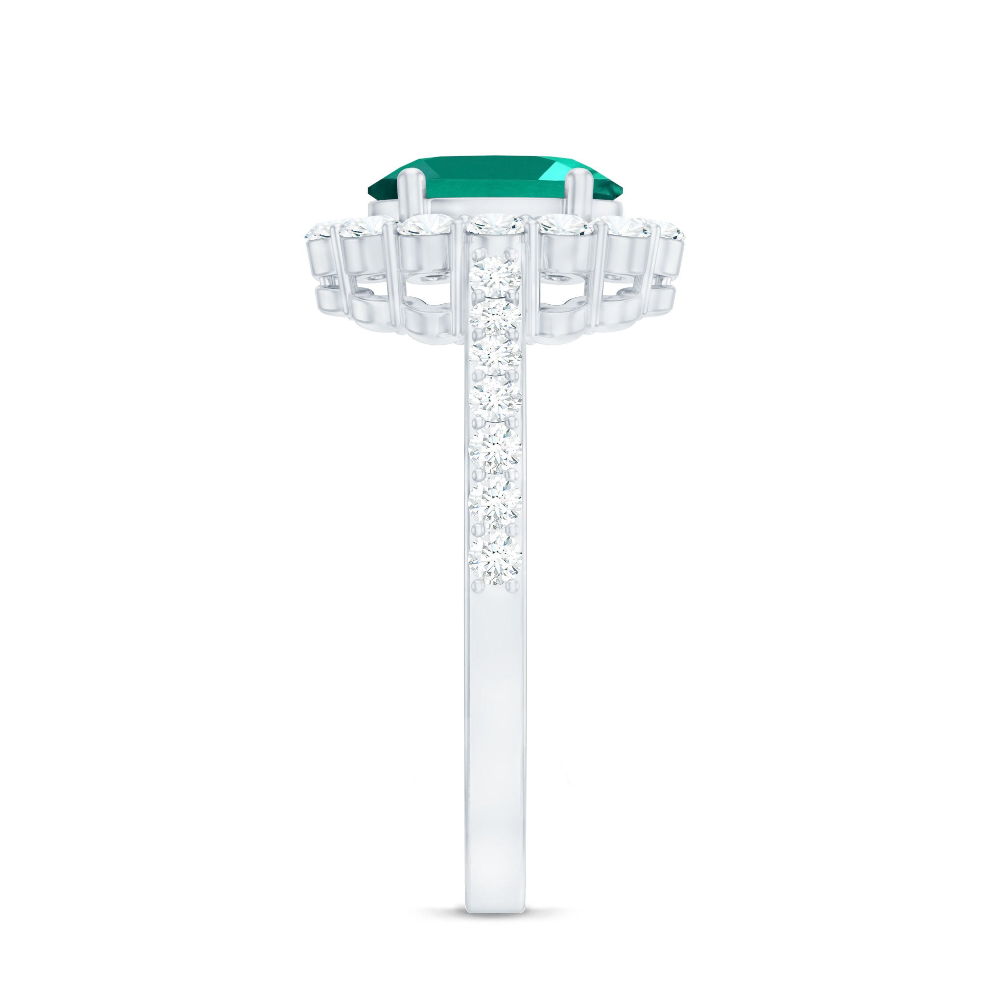 Certified 6X8 mm Oval Lab Grown Emerald Halo Engagement Ring