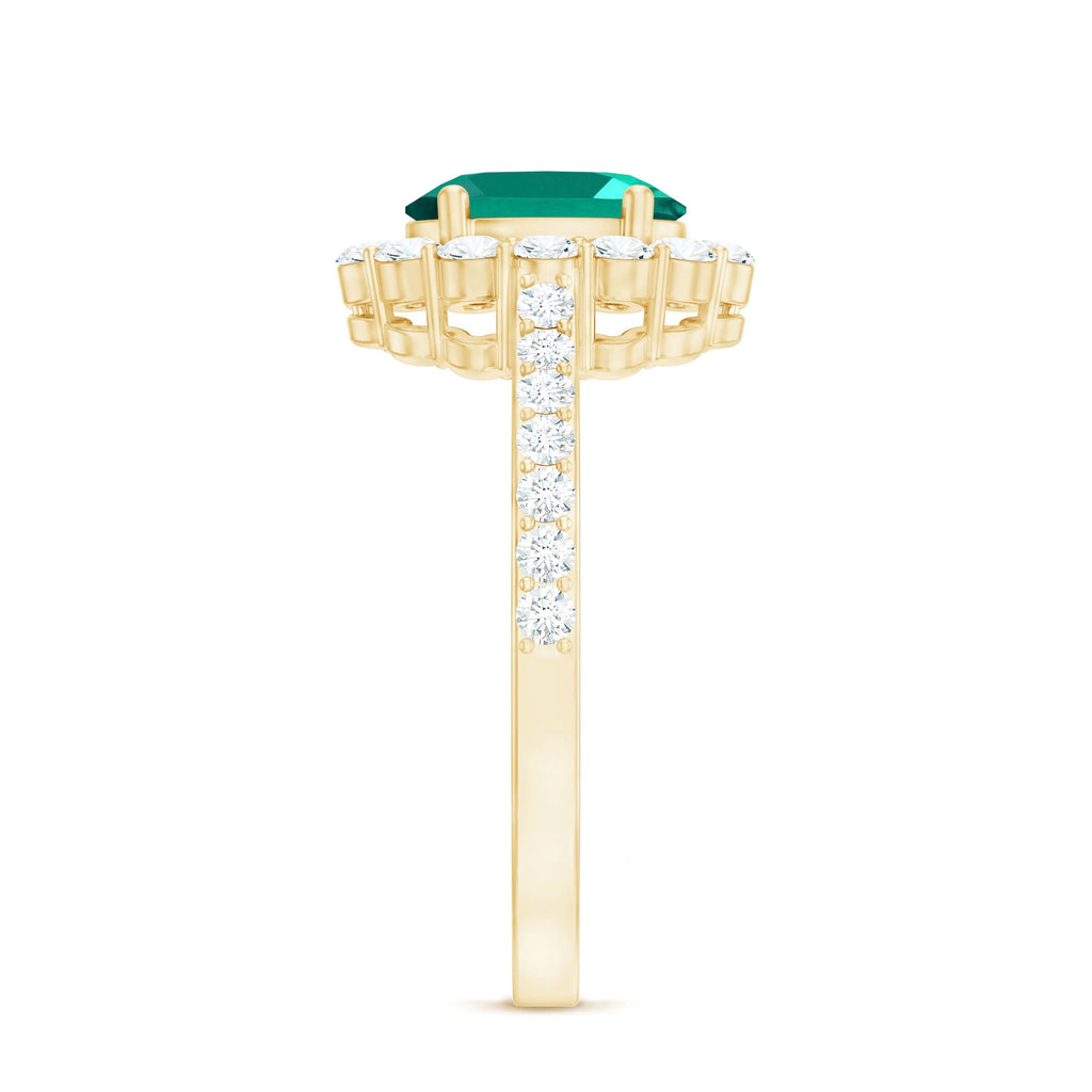 Certified 6X8 mm Oval Lab Grown Emerald Halo Engagement Ring