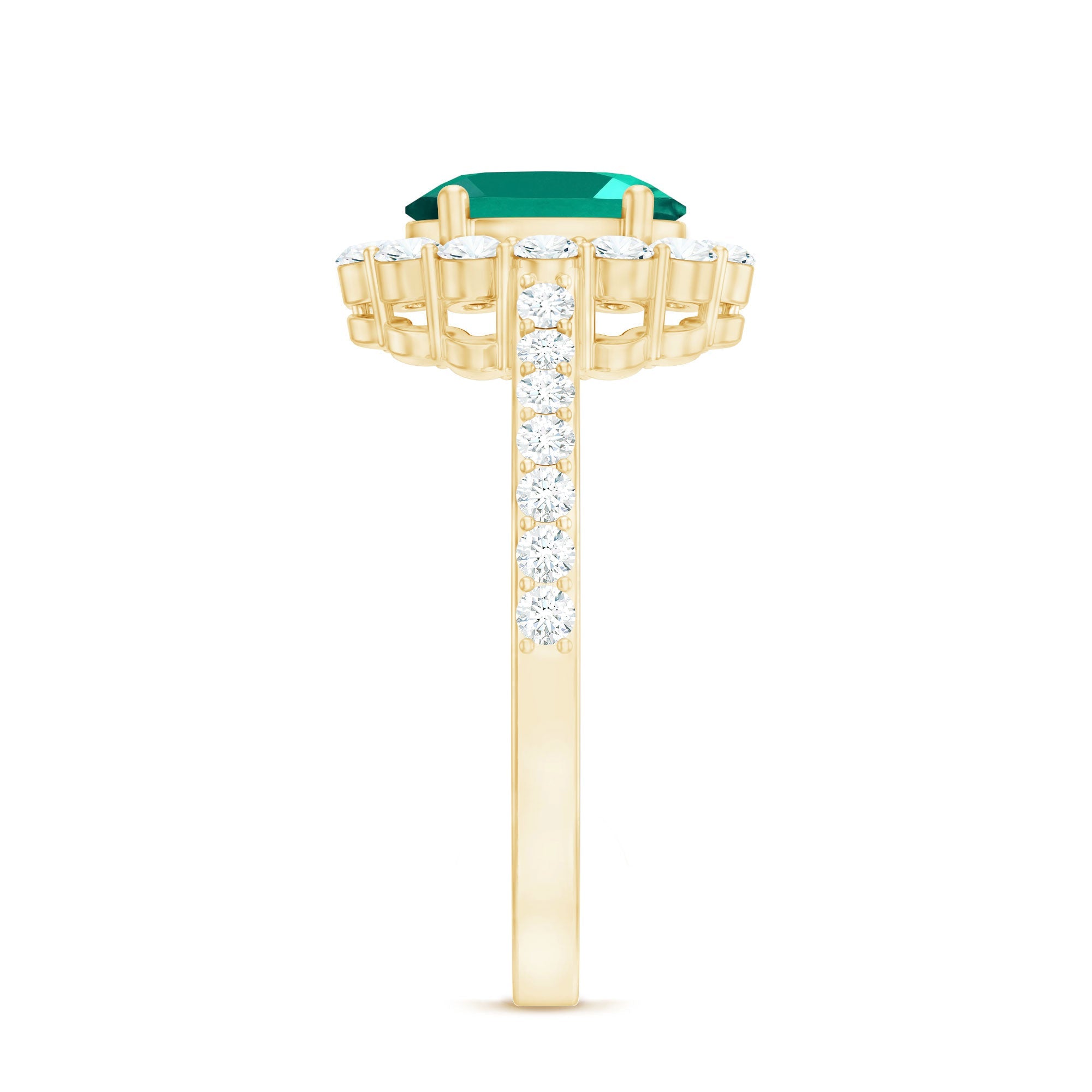 Certified 6X8 mm Oval Lab Grown Emerald Halo Engagement Ring