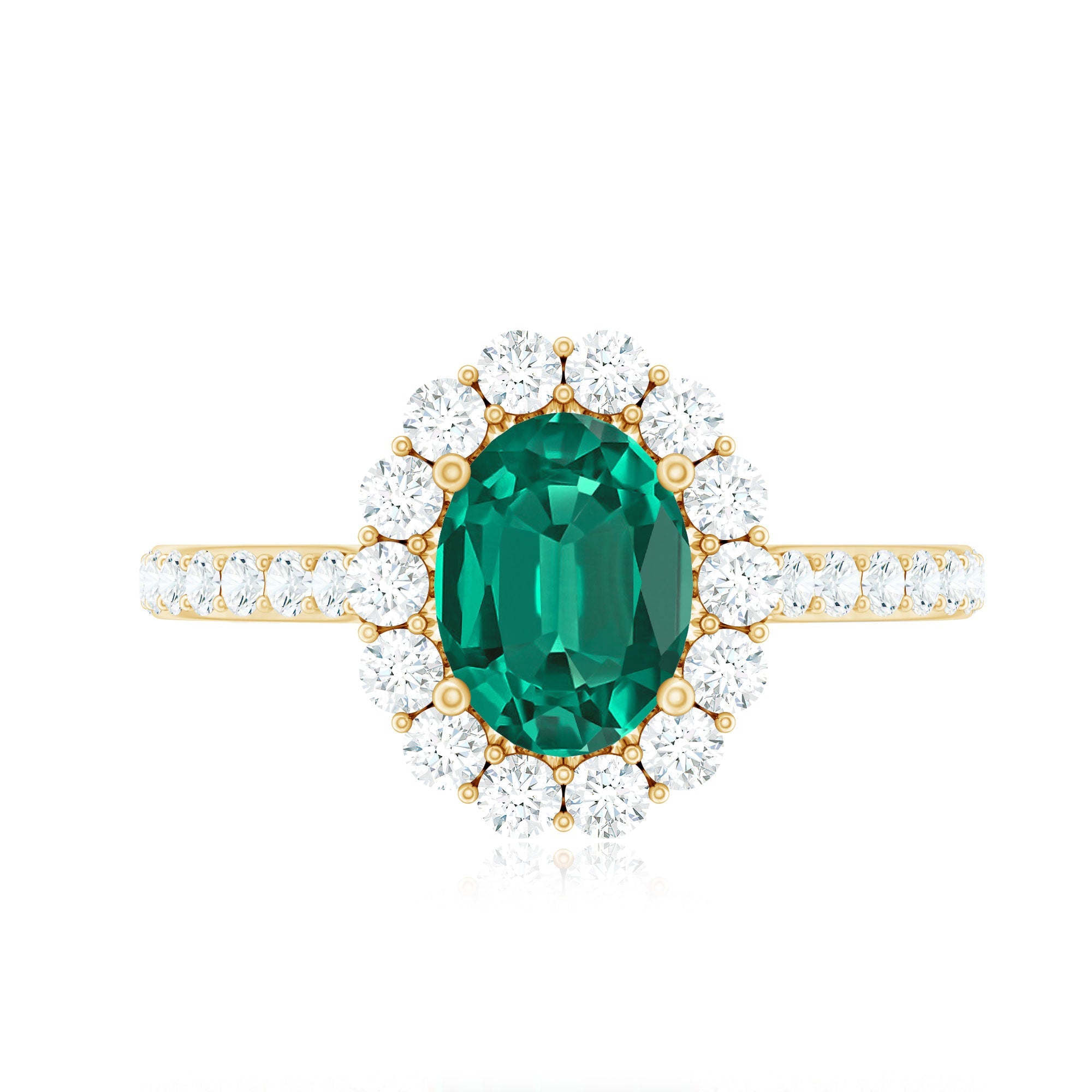 Certified 6X8 mm Oval Lab Grown Emerald Halo Engagement Ring