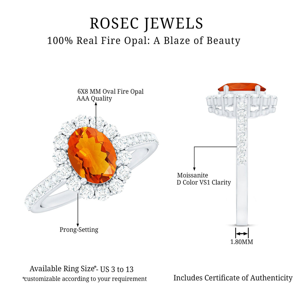 Orange Fire Opal Oval Shape Engagement Ring with Moissanite