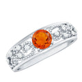Vintage Style Fire Opal Solitaire Anniversary Band Ring with Diamond