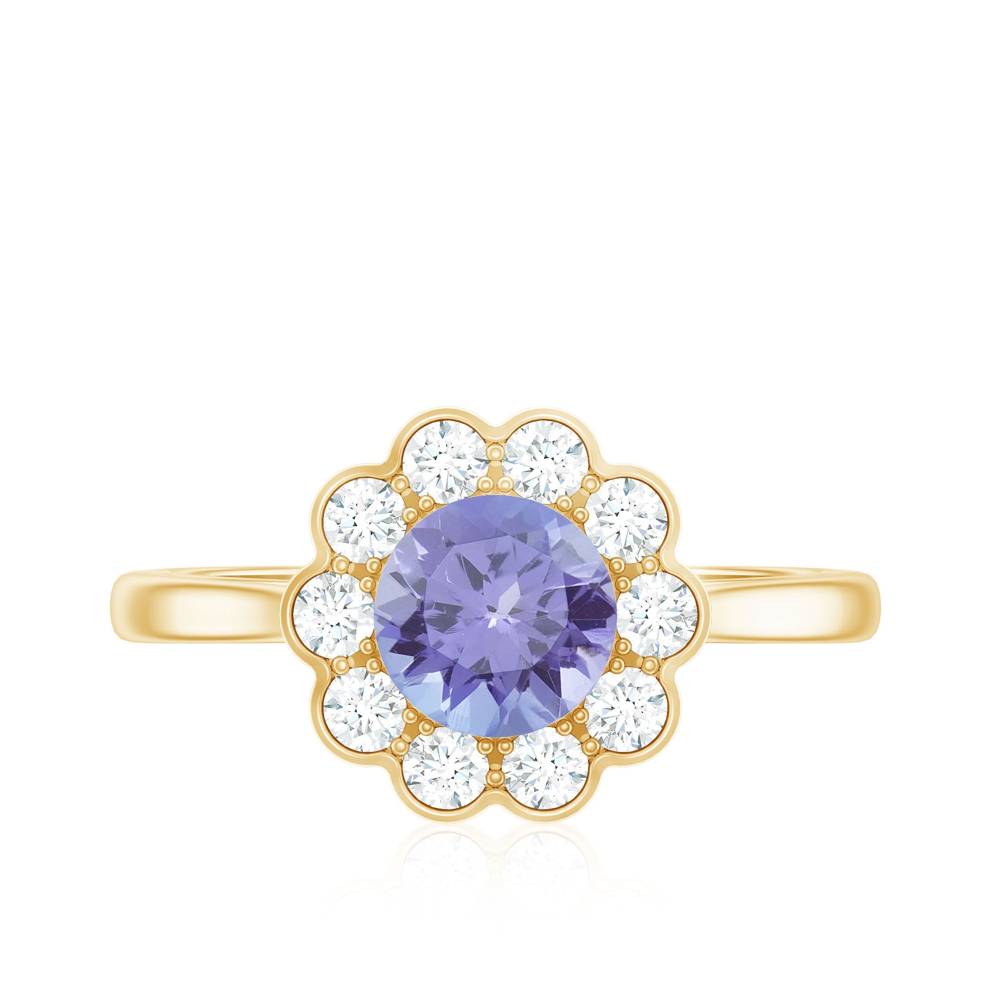Natural Tanzanite Floral Engagement Ring with Diamond Halo