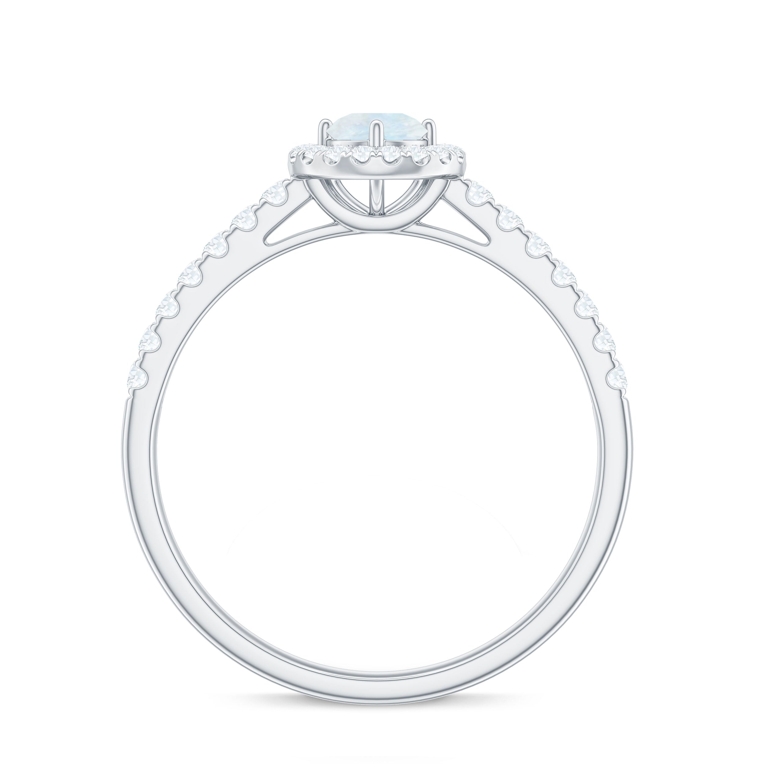 0.75 CT Moonstone and Diamond Halo Engagement Ring