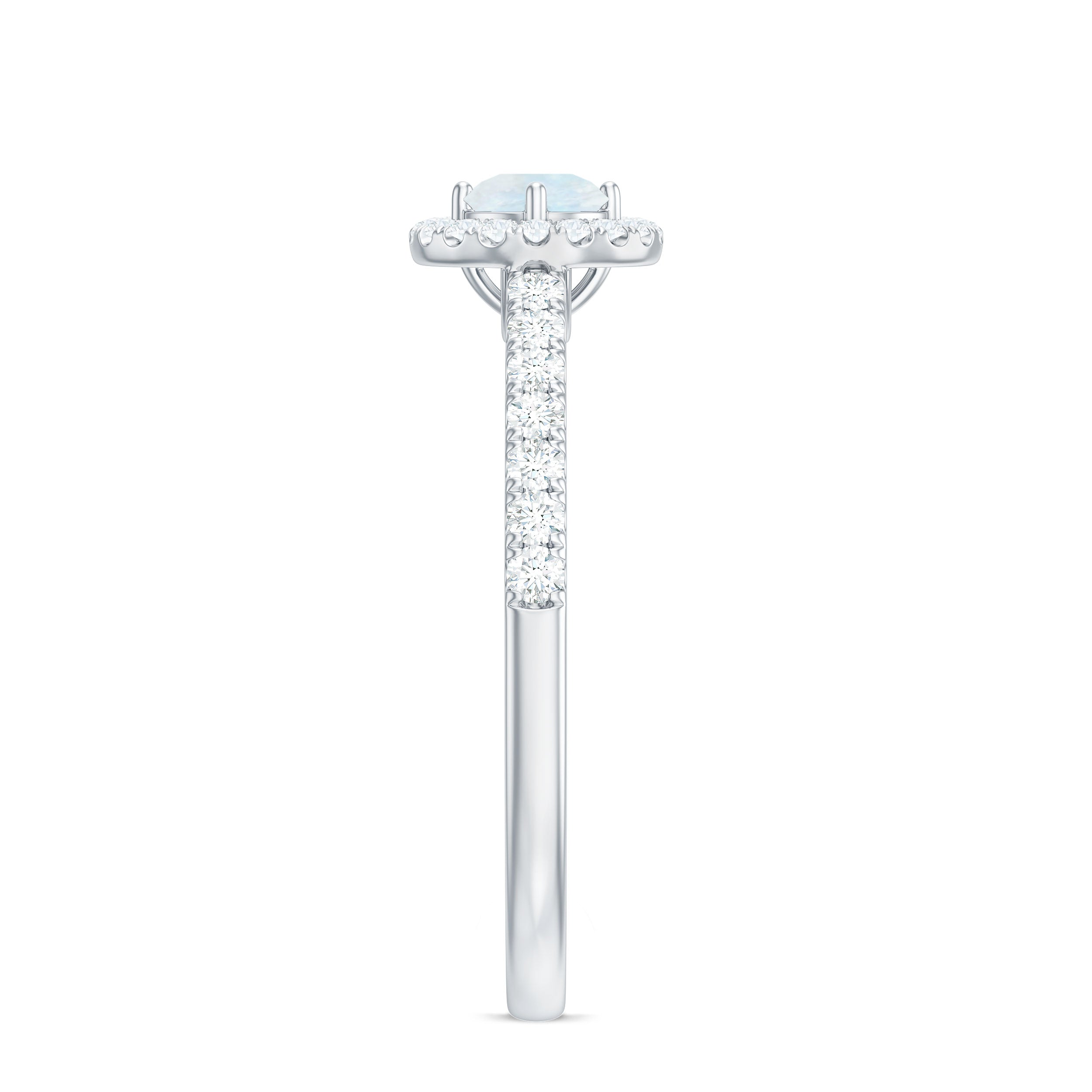 0.75 CT Moonstone and Diamond Halo Engagement Ring