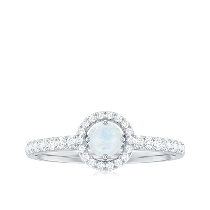 0.75 CT Moonstone and Diamond Halo Engagement Ring