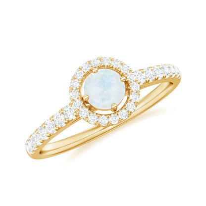 0.75 CT Moonstone and Diamond Halo Engagement Ring