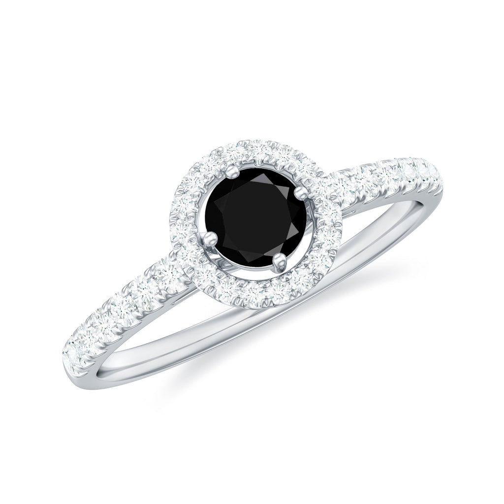 Minimal Black Spinel Minimal Engagement Ring with Diamond Halo
