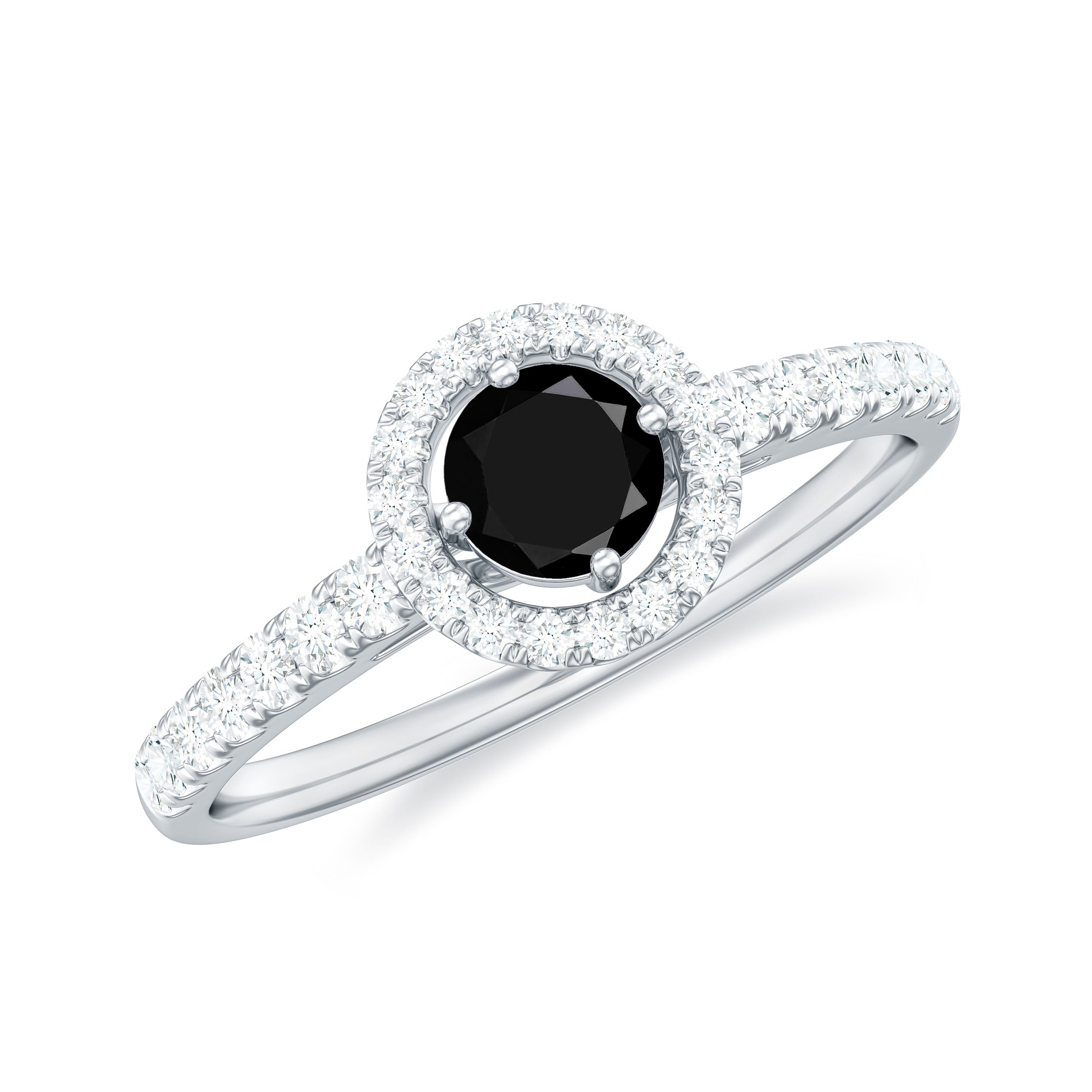 Minimal Black Spinel Minimal Engagement Ring with Diamond Halo