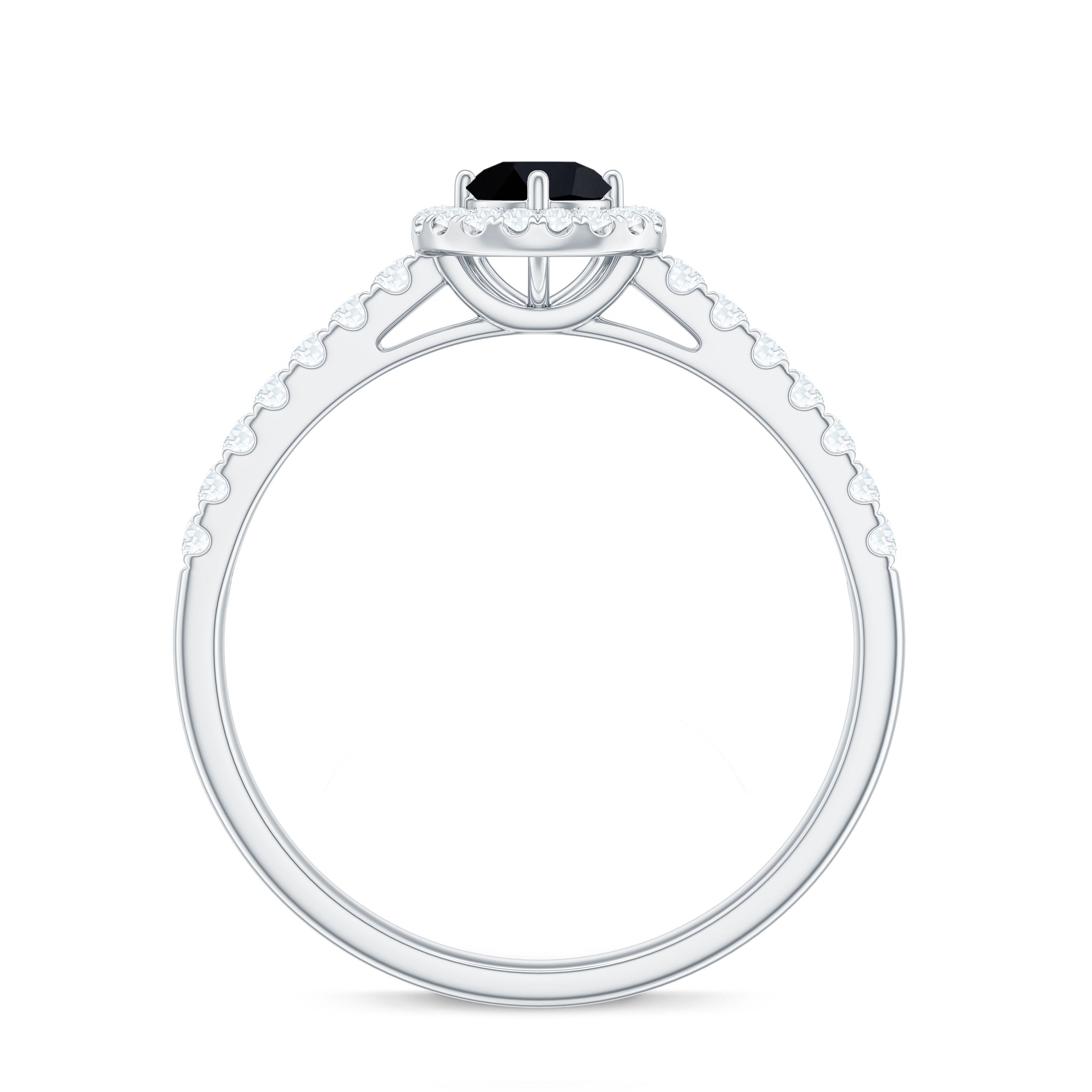 Minimal Black Spinel Minimal Engagement Ring with Diamond Halo
