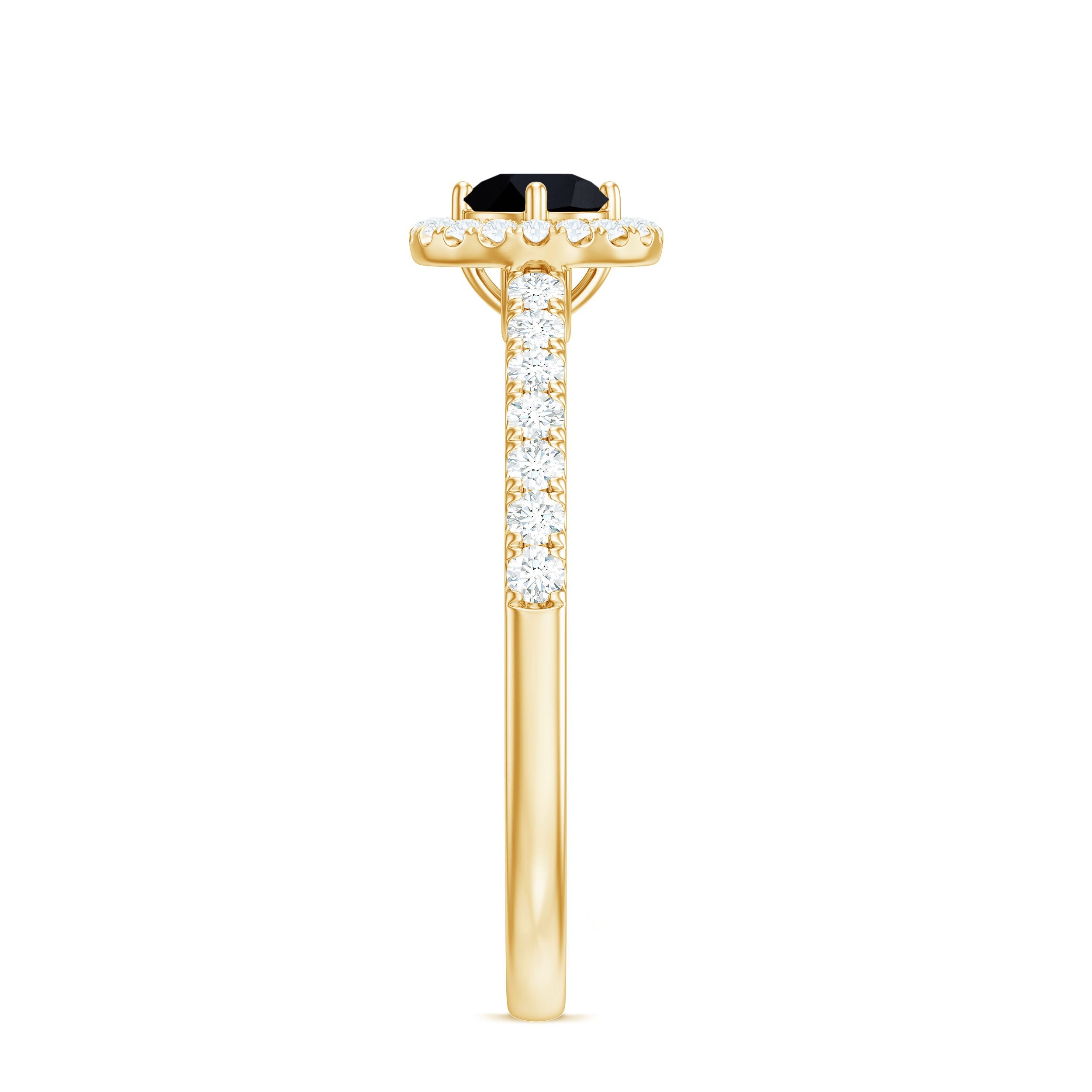 Minimal Black Spinel Minimal Engagement Ring with Diamond Halo
