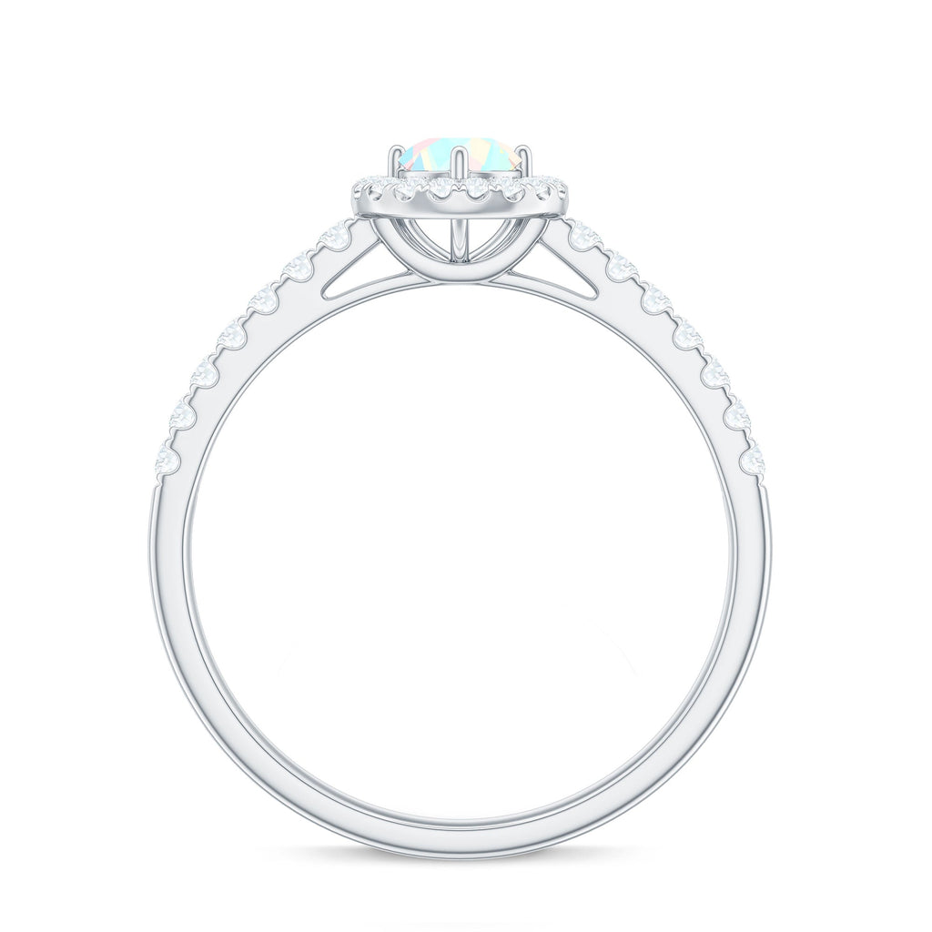 Natural Ethiopian Opal Diamond Engagement Ring with Halo