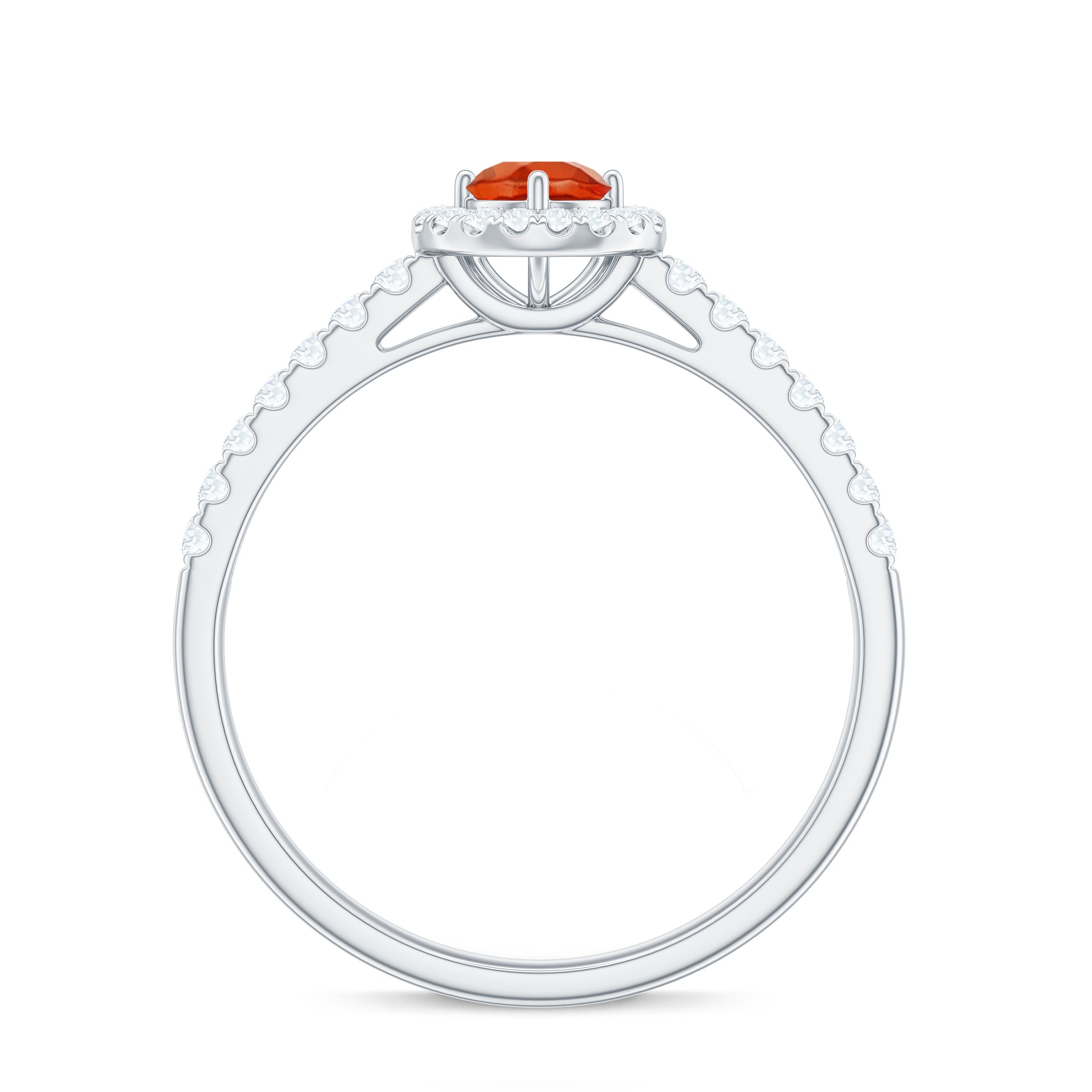 0.75 CT Fire Opal and Diamond Halo Engagement Ring