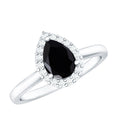 Certified Real Black Spinel Teardrop Engagement Ring with Diamond Halo