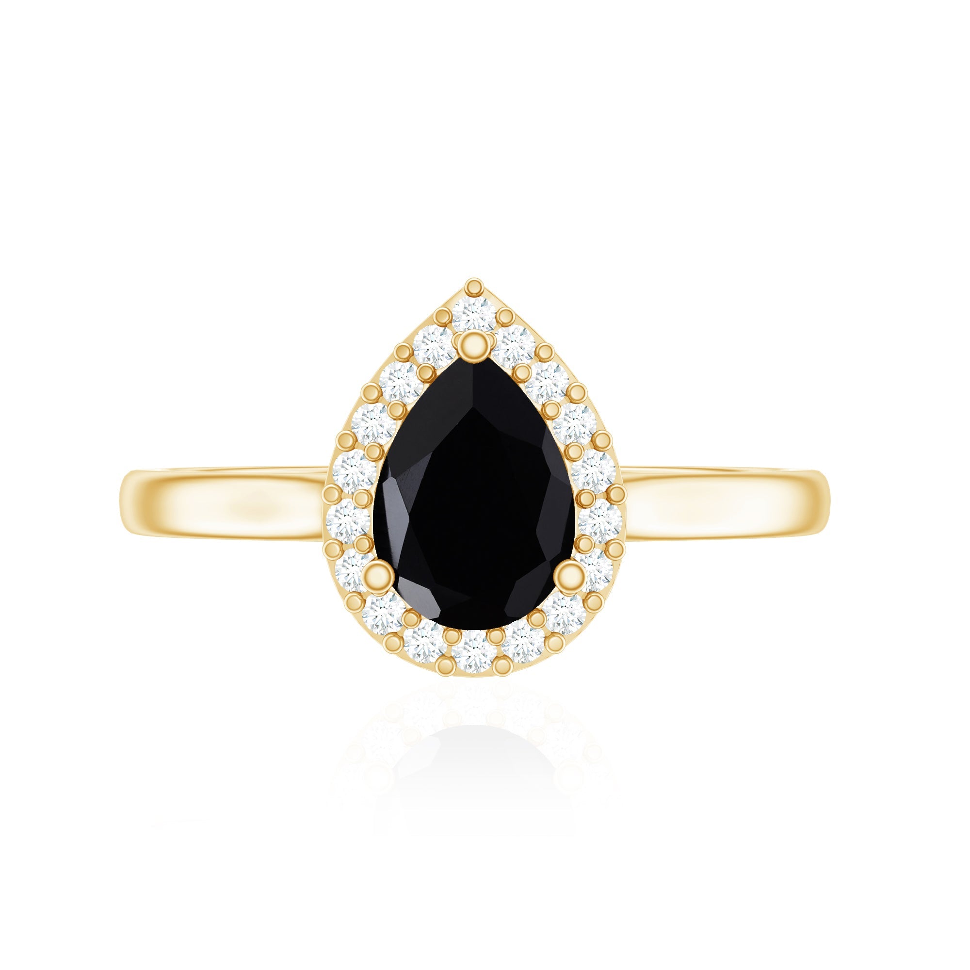 Certified Real Black Spinel Teardrop Engagement Ring with Diamond Halo