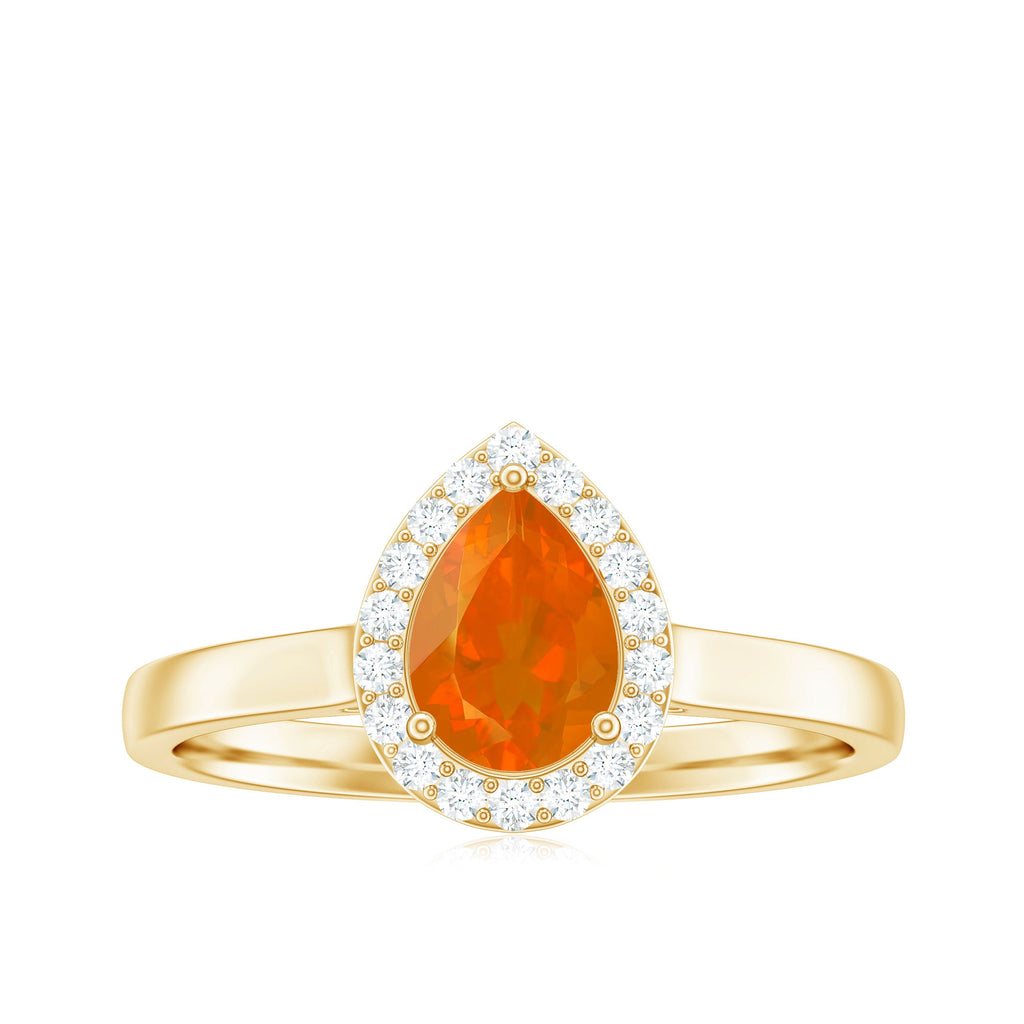 1 CT Teardrop Fire Opal Ring with Diamond Accent