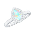 Certified Real 5X7 mm Ethiopian Opal Engagement Ring with Diamond Halo