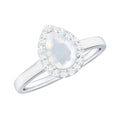 Pear Shaped Moonstone Halo Engagement Ring with Diamond