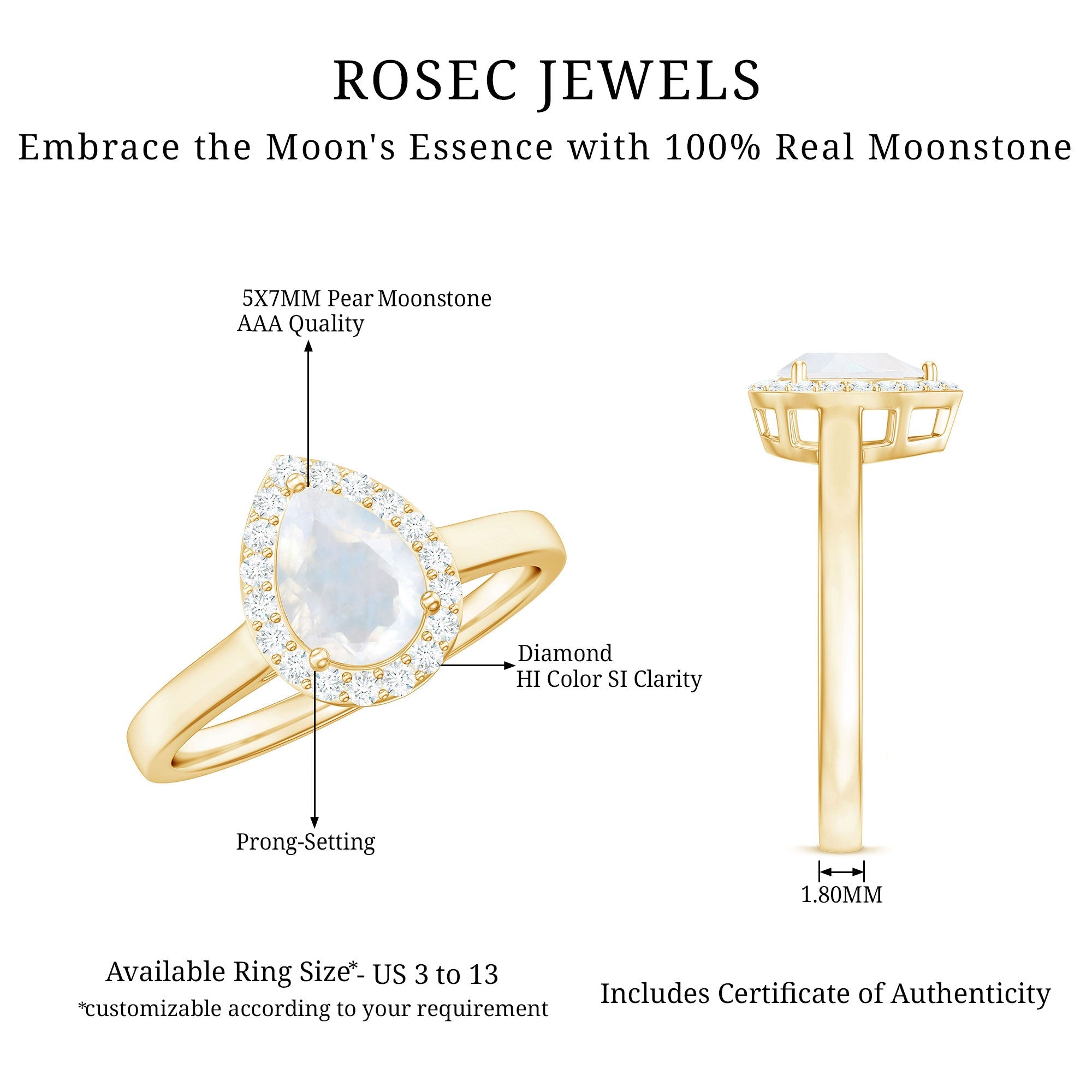 Pear Shaped Moonstone Halo Engagement Ring with Diamond