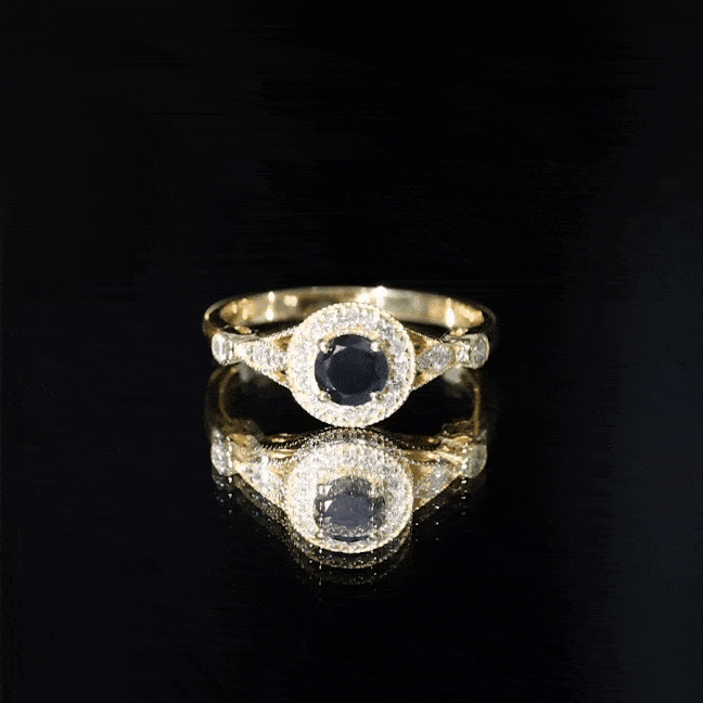Created Black Diamond Antique Style Engagement Ring with Diamond