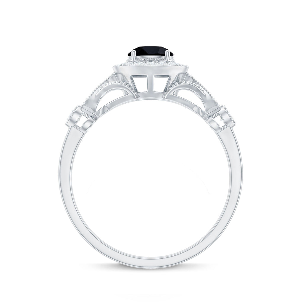 Vintage Inspired Black Onyx and Diamond Engagement Ring