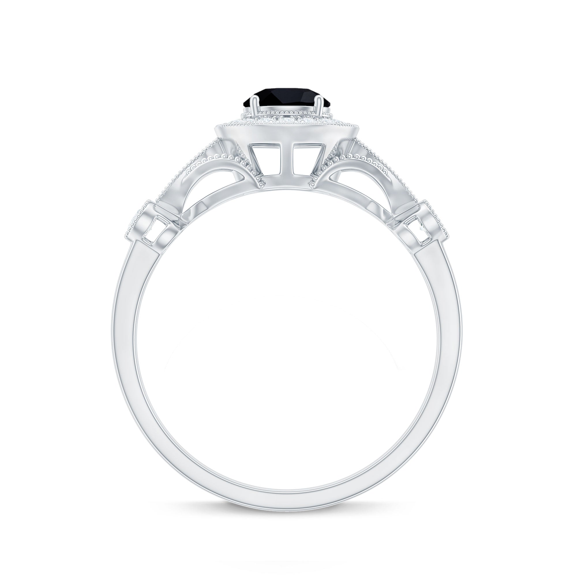 Vintage Inspired Black Onyx and Diamond Engagement Ring