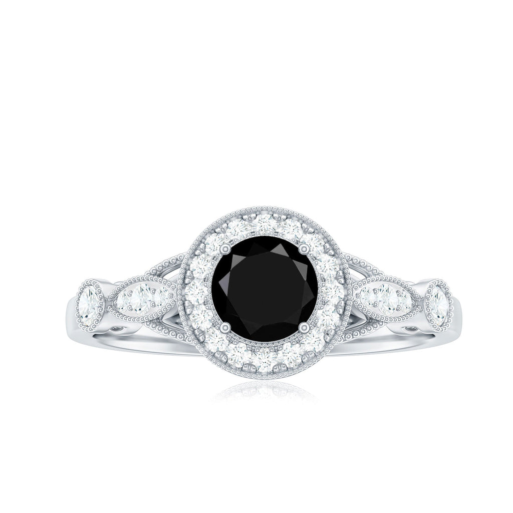 Vintage Inspired Black Onyx and Diamond Engagement Ring