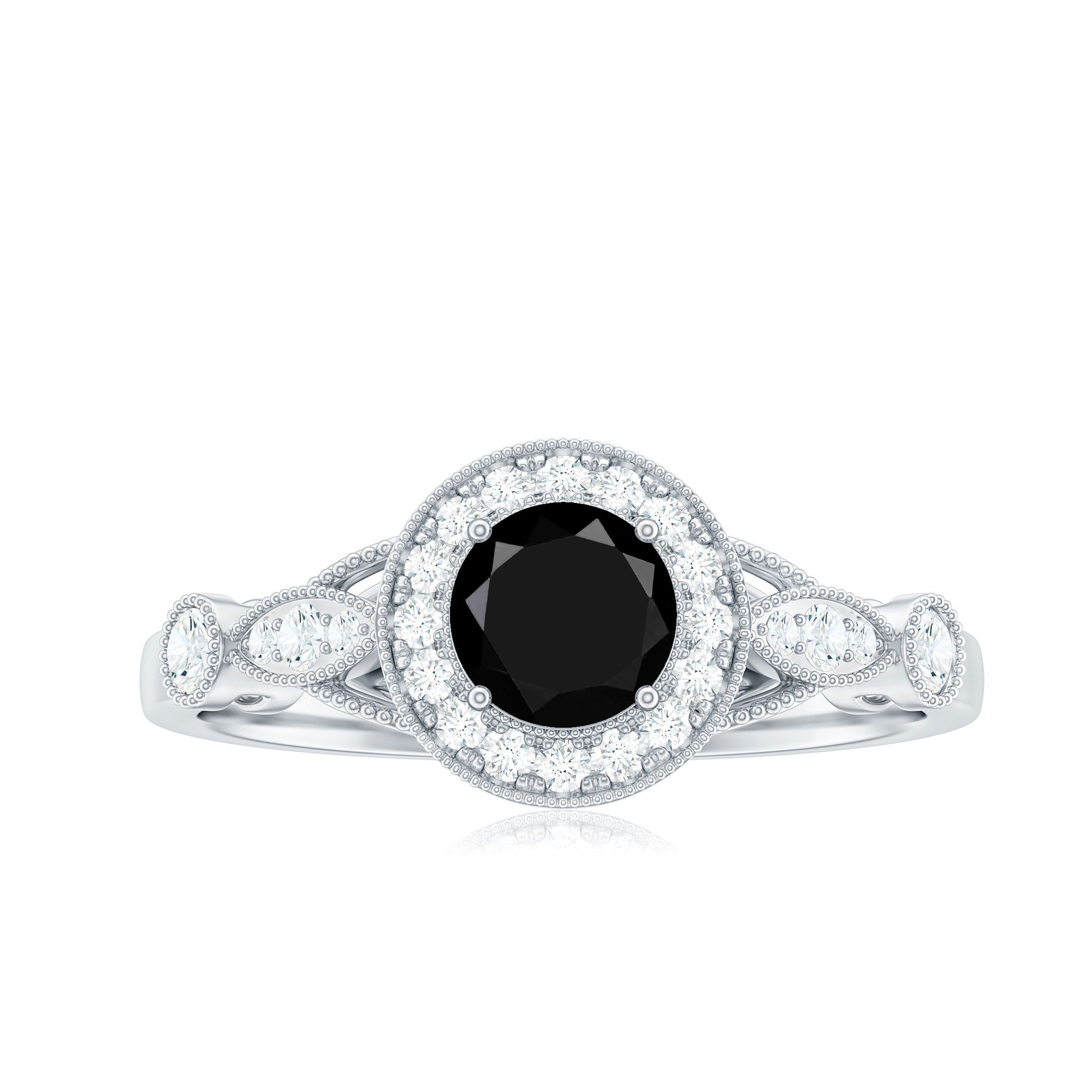 Vintage Inspired Black Onyx and Diamond Engagement Ring