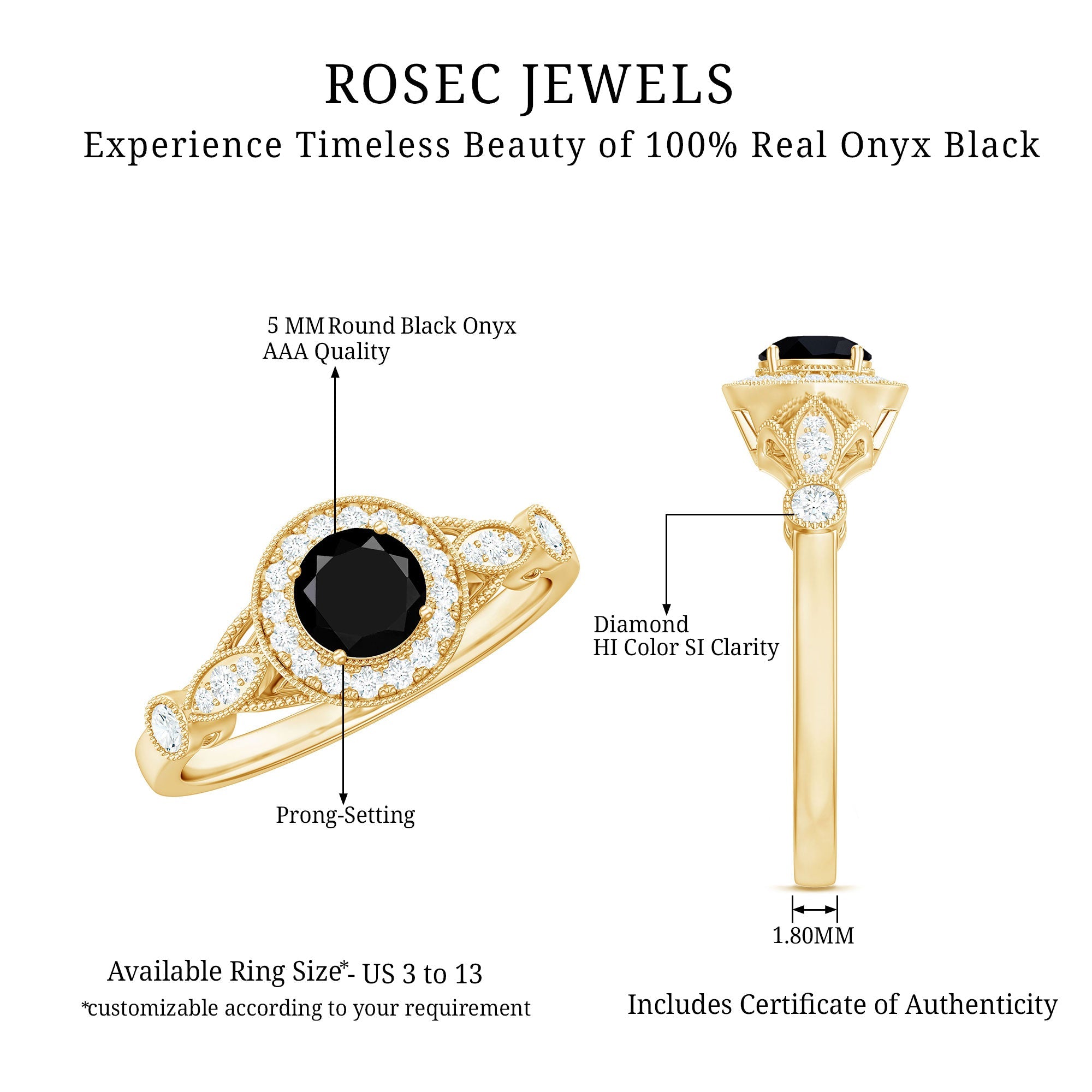 Vintage Inspired Black Onyx and Diamond Engagement Ring