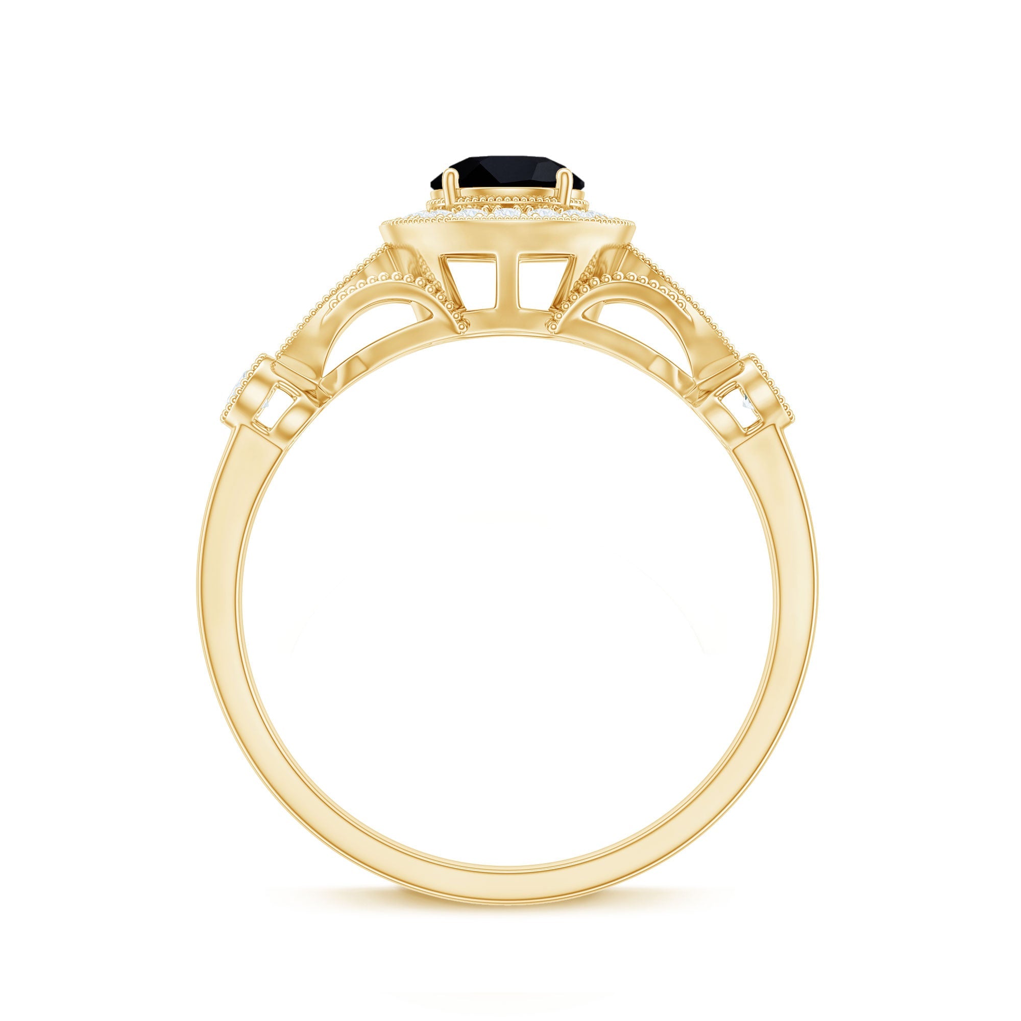 Vintage Inspired Black Onyx and Diamond Engagement Ring