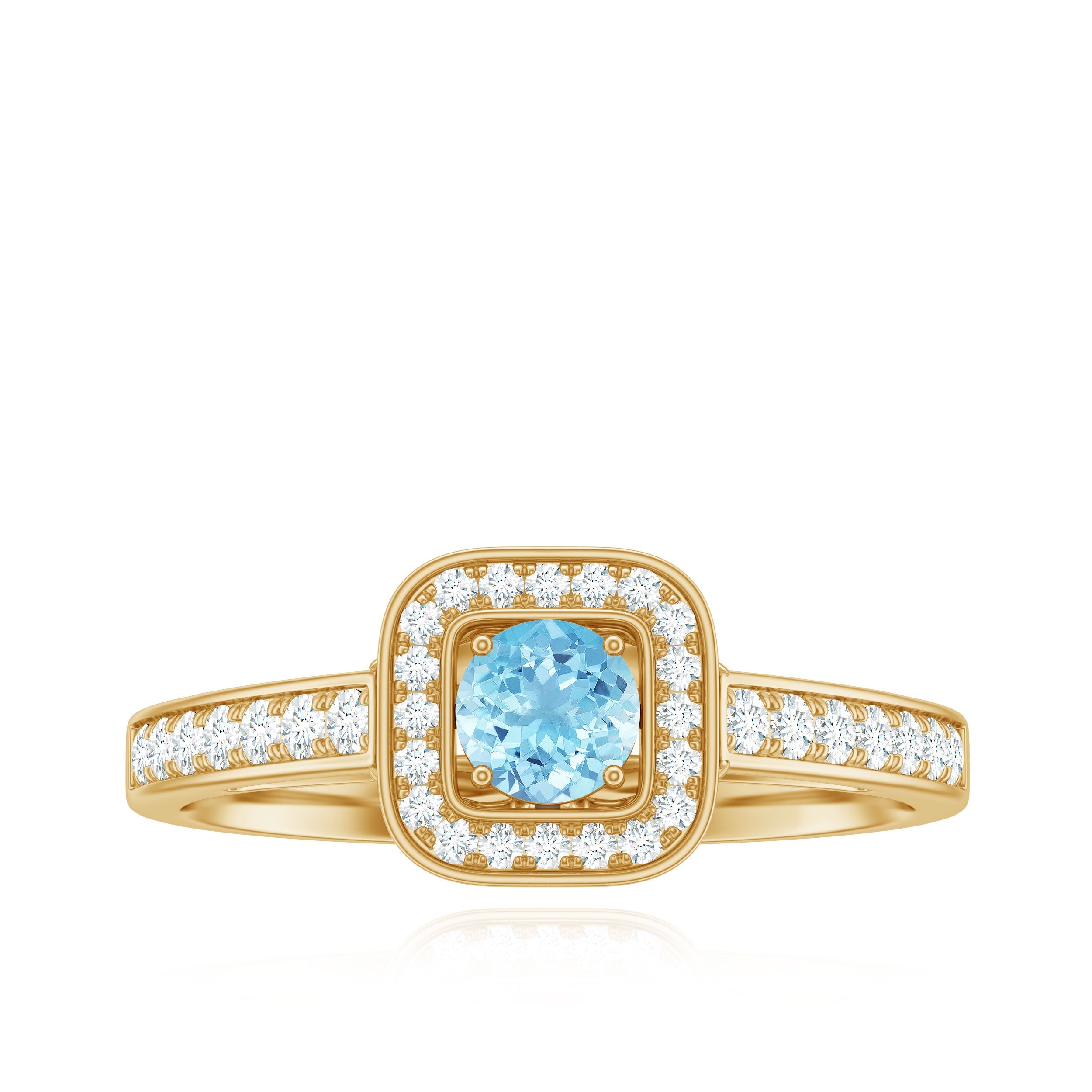 3/4 Carat Round Aquamarine and Diamond Halo Promise Ring