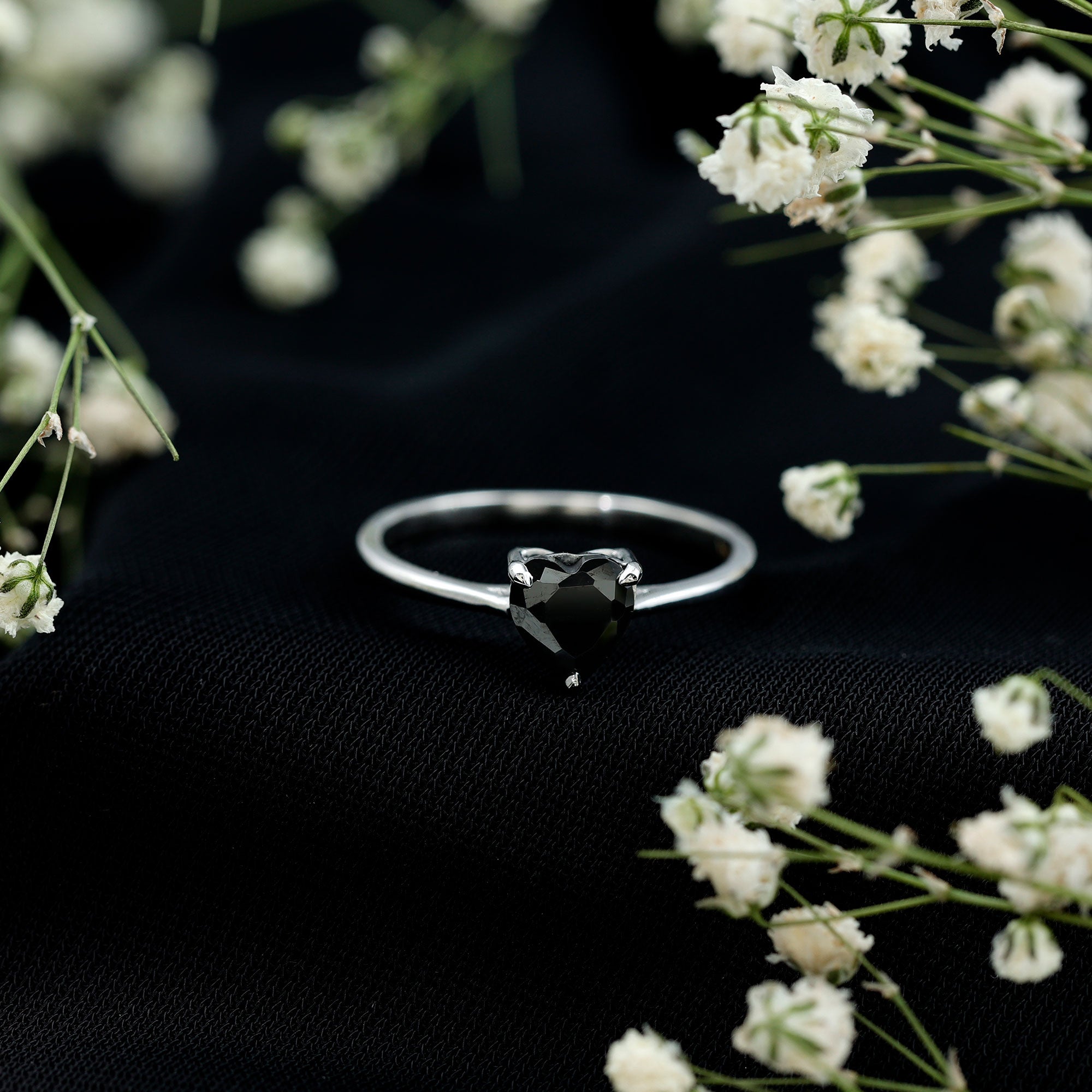 Solitaire Black Onyx Heart Promise Ring for Women