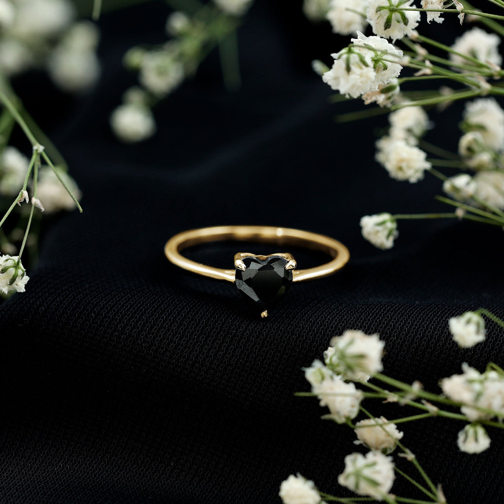 Solitaire Black Onyx Heart Promise Ring for Women