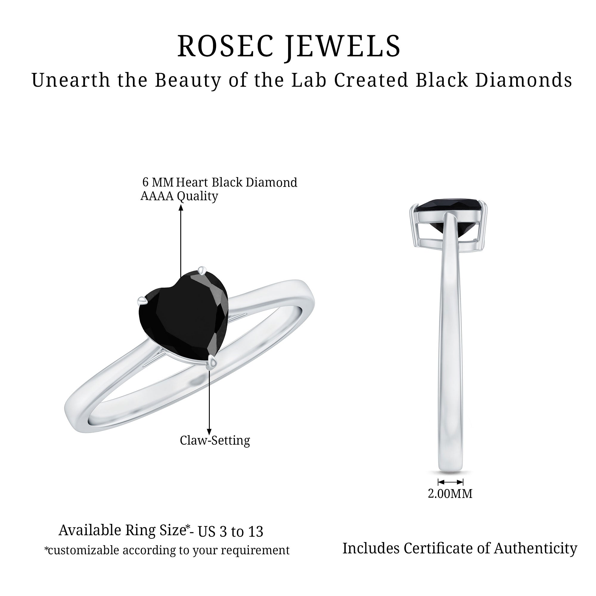 Heart Shaped Created Black Diamond Solitaire Promise Ring