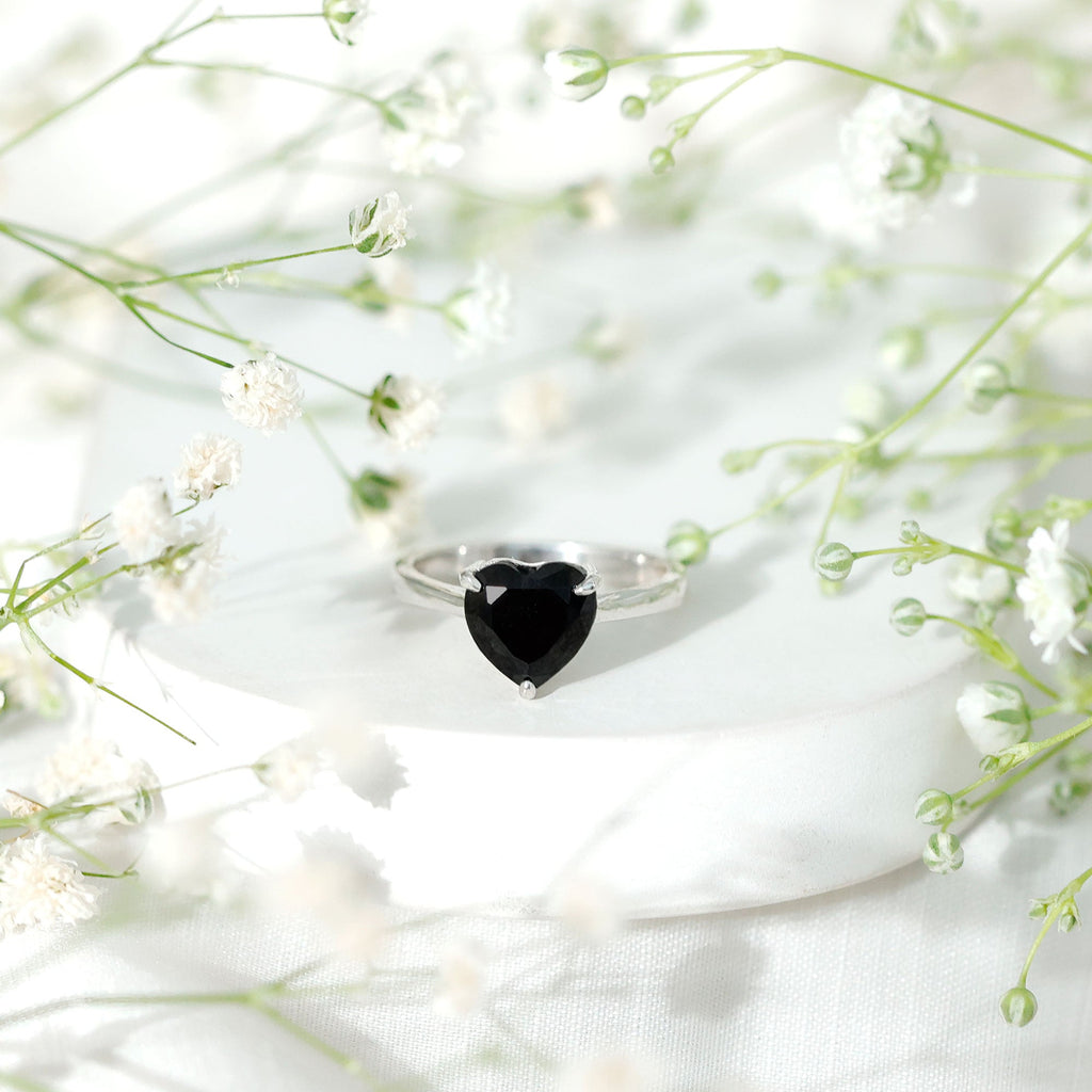 Heart Shaped Created Black Diamond Solitaire Promise Ring