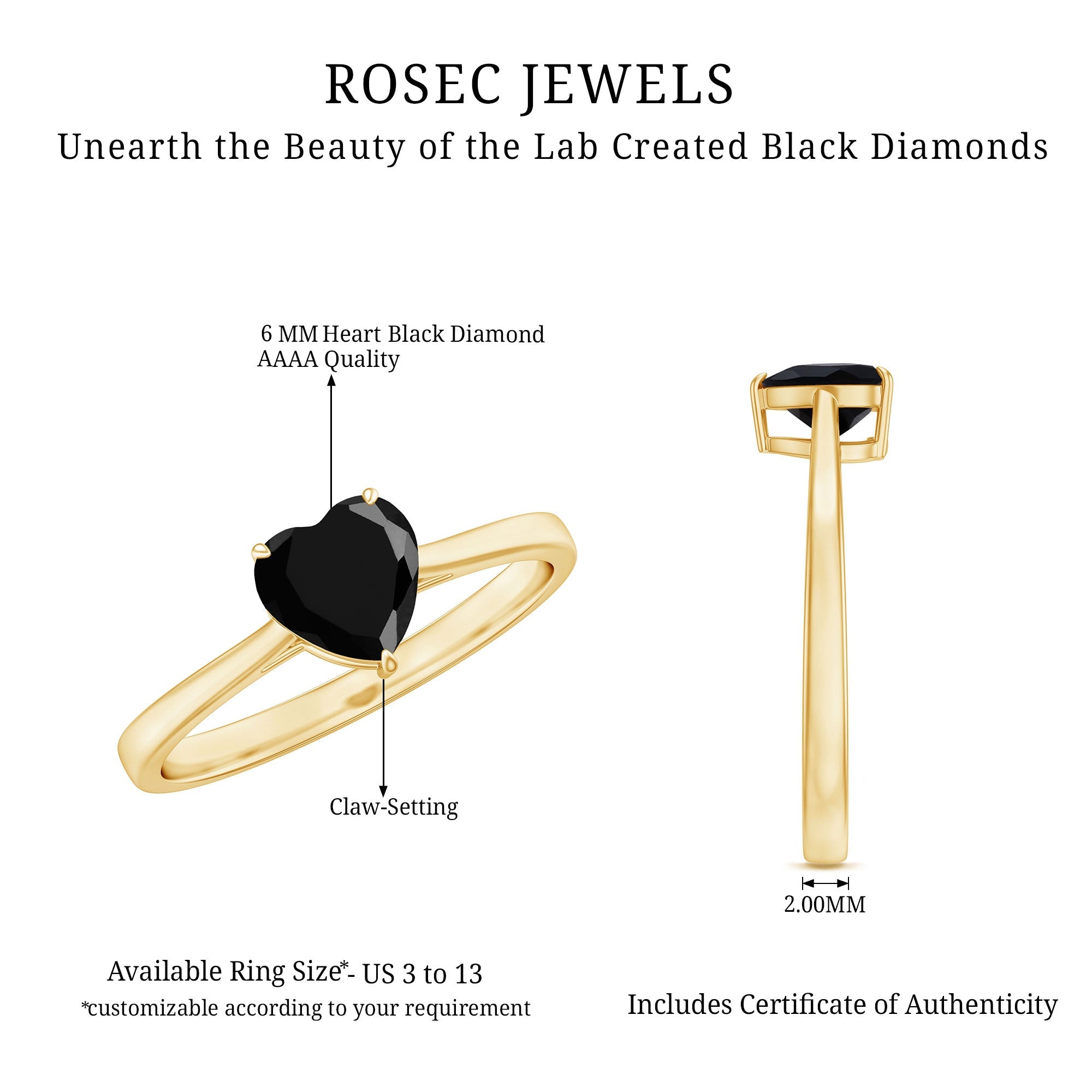 Heart Shaped Created Black Diamond Solitaire Promise Ring