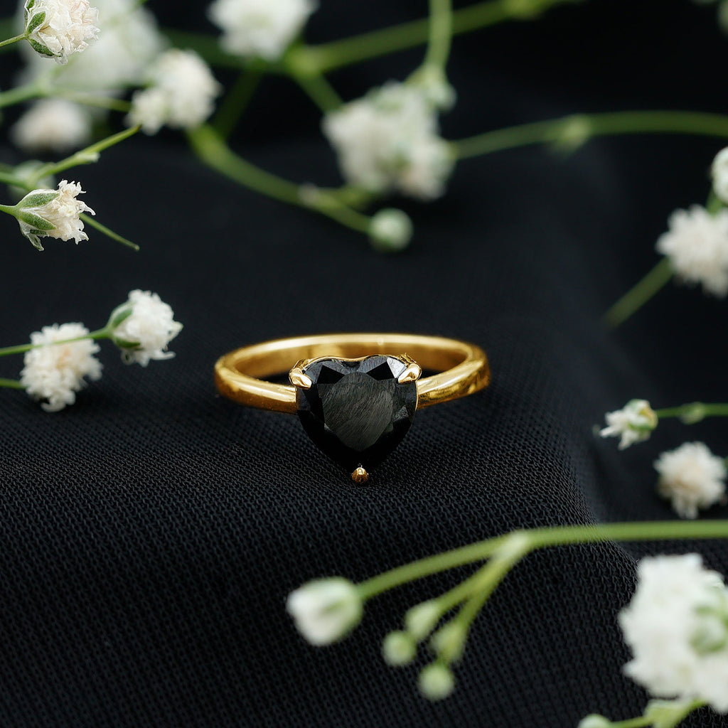 Heart Shaped Created Black Diamond Solitaire Promise Ring
