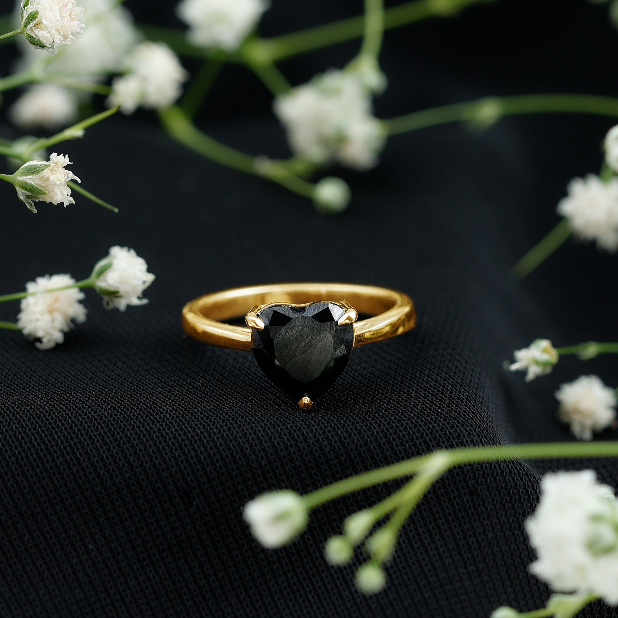 Heart Shaped Created Black Diamond Solitaire Promise Ring