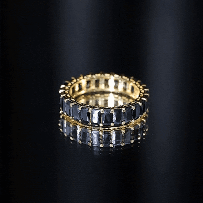 Black Onyx Emerald Cut Eternity Band in Shared Prong Setting