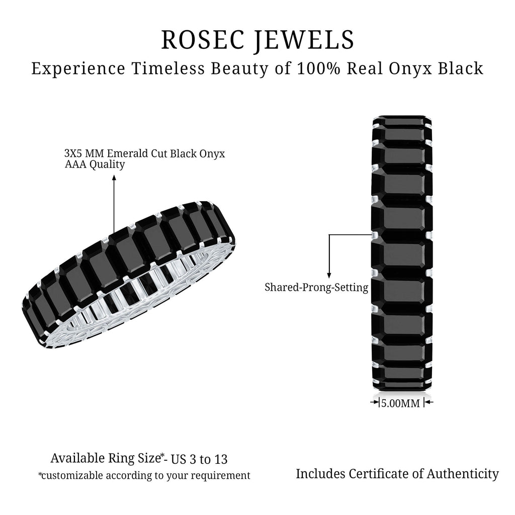 Black Onyx Emerald Cut Eternity Band in Shared Prong Setting