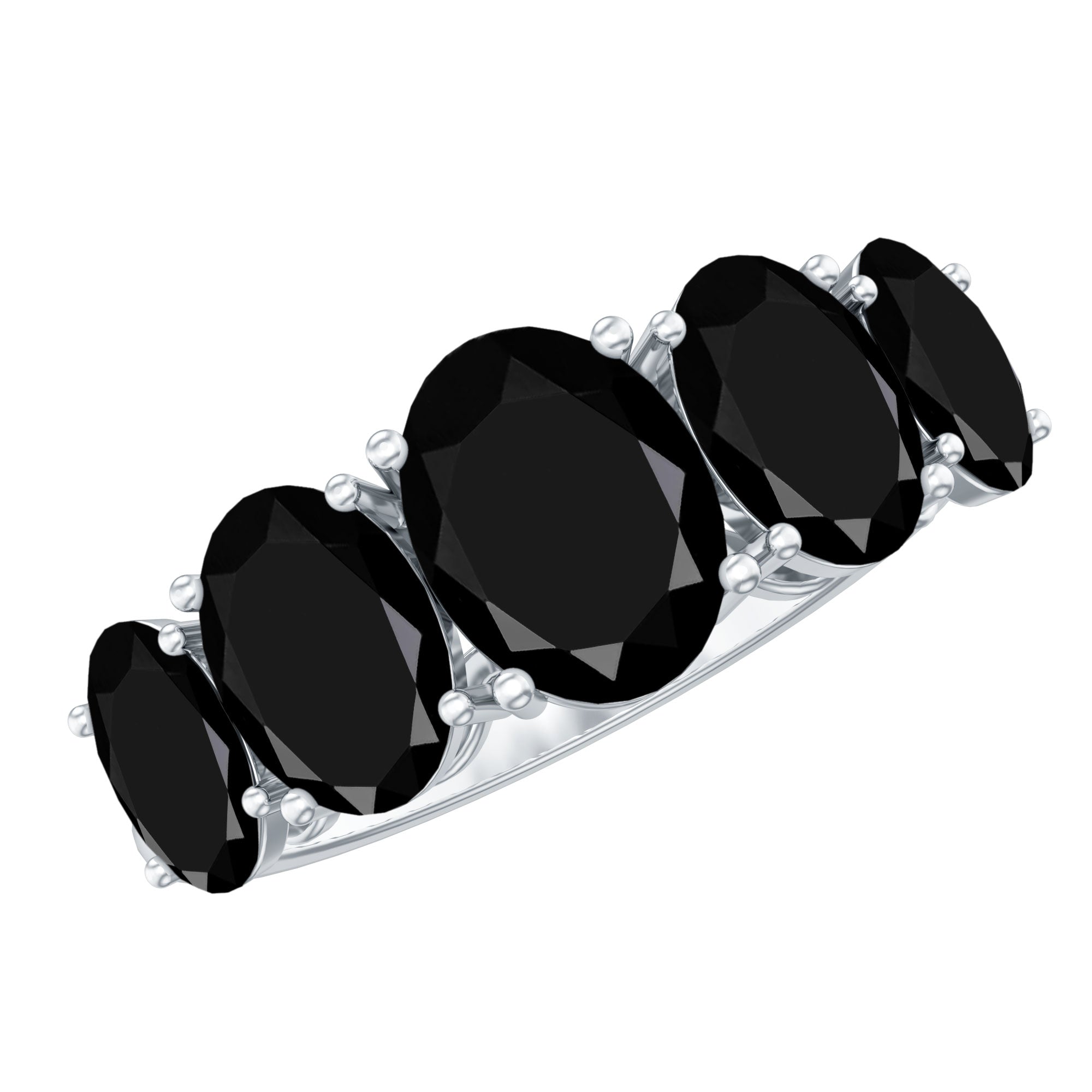 Oval Shaped Black Onyx 5 Stone Anniversary Ring