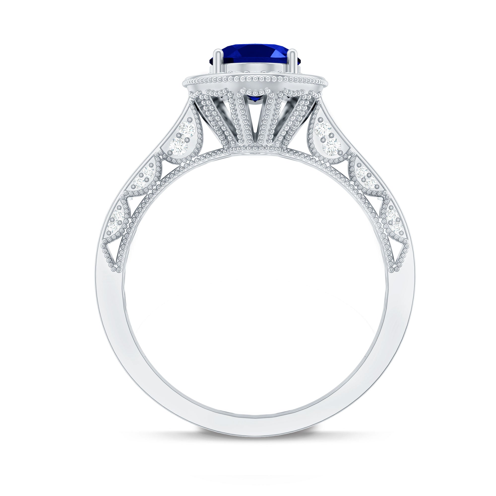 Certified 1.5 Carat Lab Grown Blue Sapphire Engagement Ring with Diamond Halo