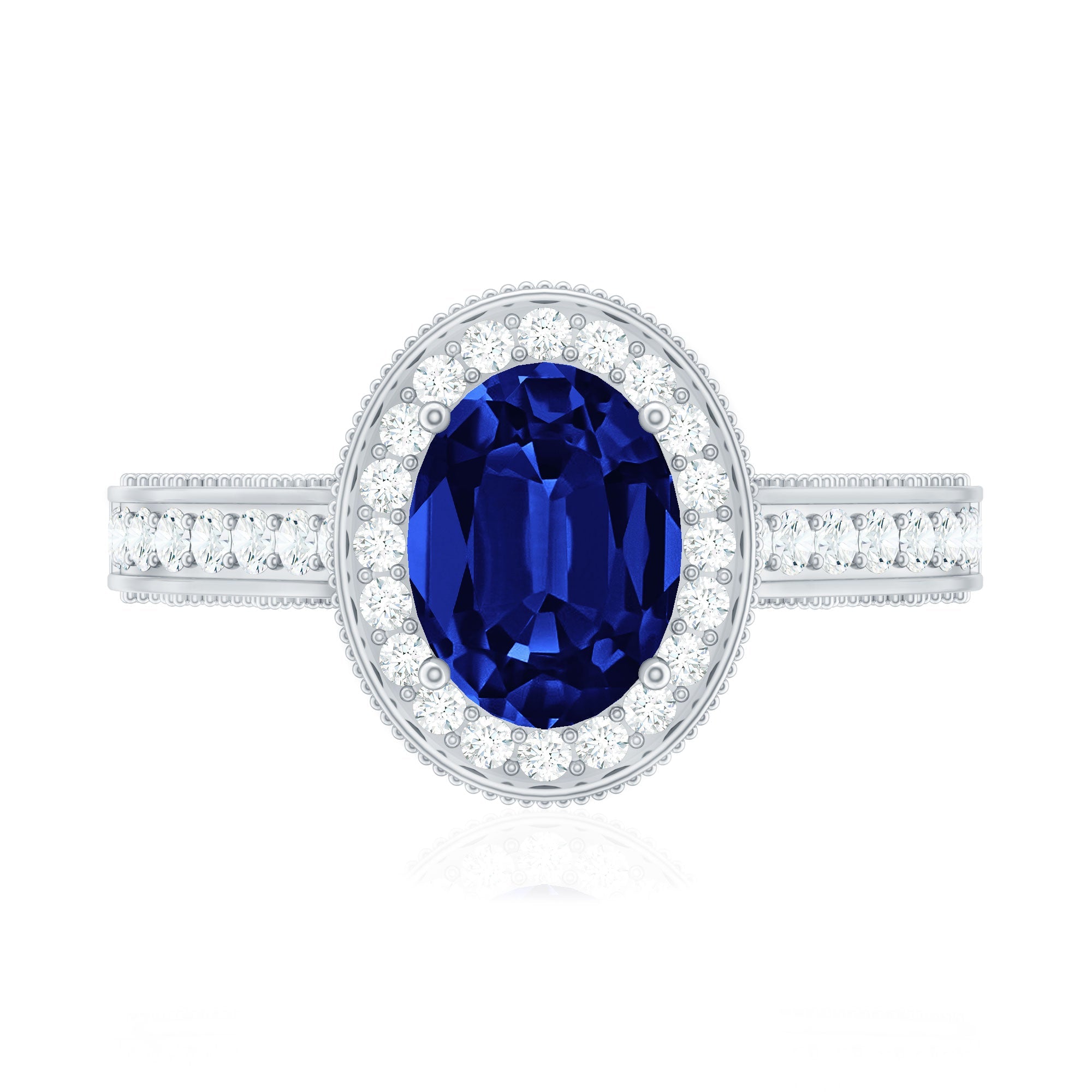 Certified 1.5 Carat Lab Grown Blue Sapphire Engagement Ring with Diamond Halo
