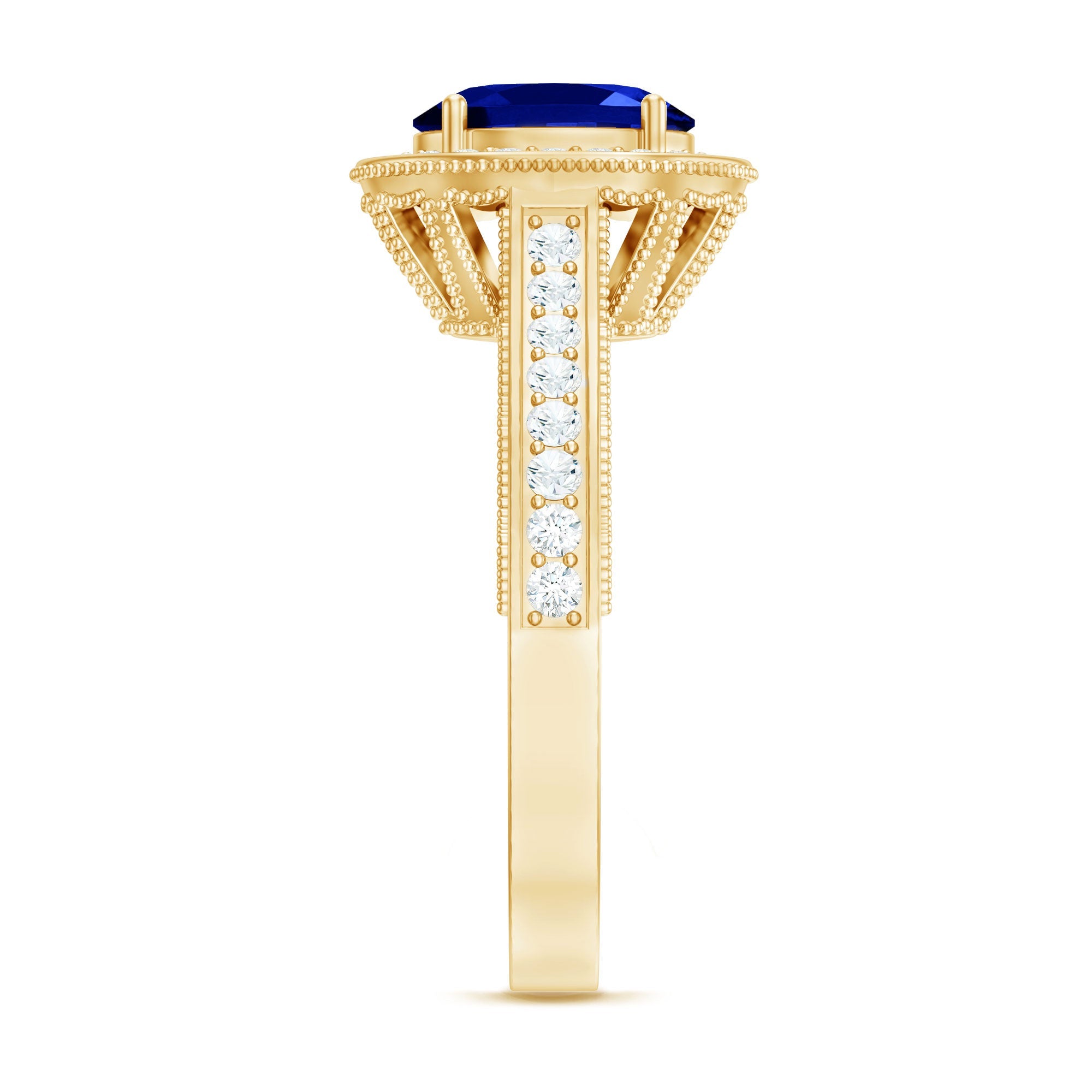 Certified 1.5 Carat Lab Grown Blue Sapphire Engagement Ring with Diamond Halo